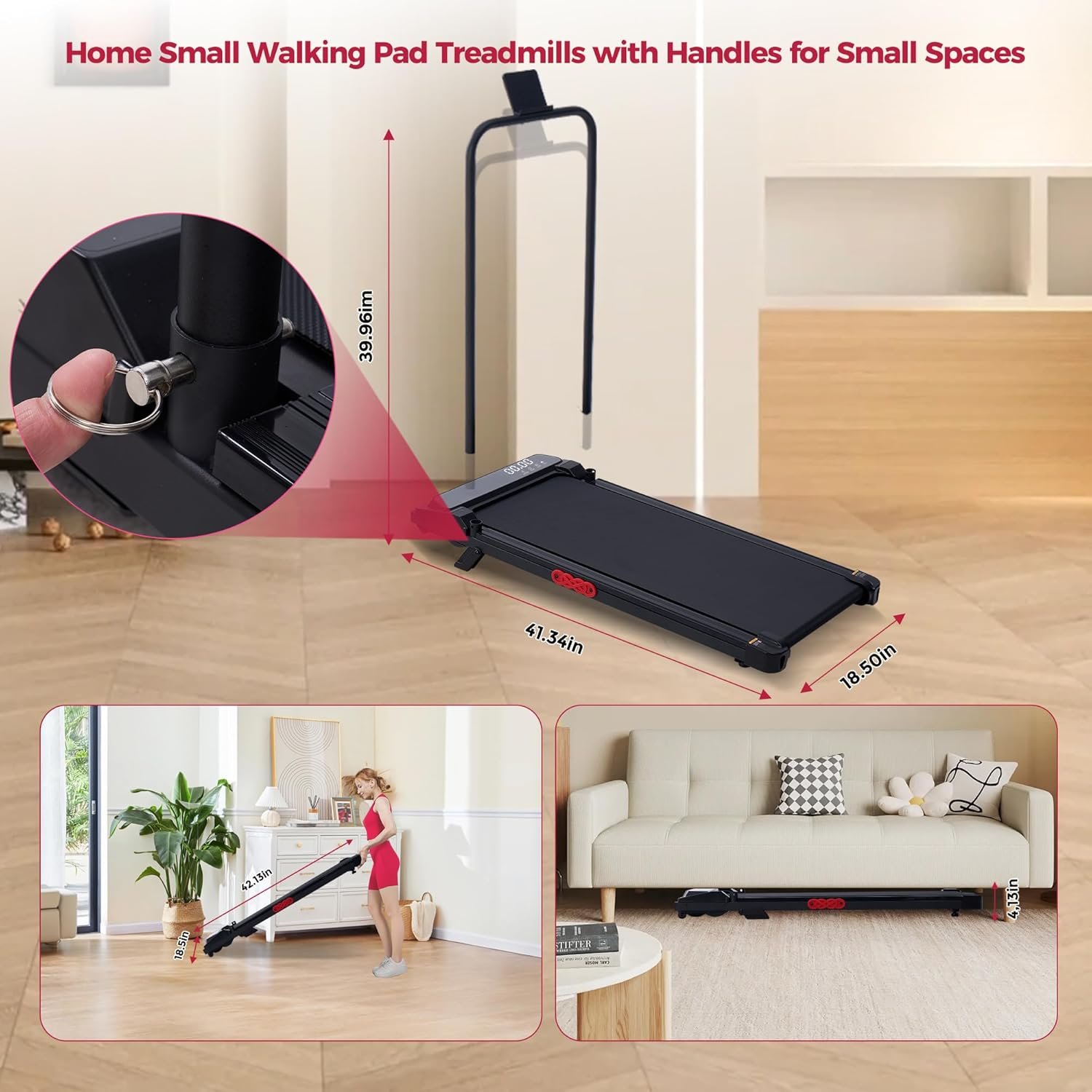 Walking Pad with Handle Bar and Incline, 3.0HP Under Desk Treadmill for Home Small Space, 0.6-7.6MPH Portable Walking Pad Treadmill with Handles, 350LBS, 2026 Upgrade - Image 5