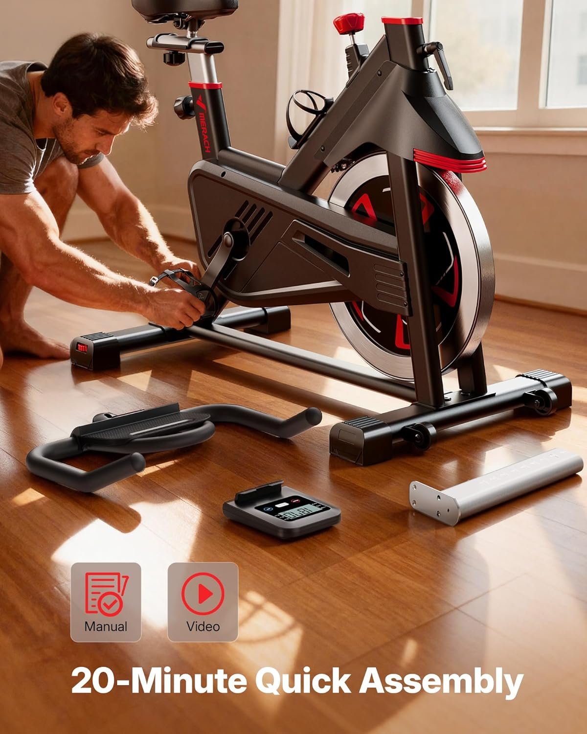 Merach Exercise Bike for Home Gym, Low Noise Stationary Bike with Brake Pad, Indoor Workout Bike with Self-Developed App, Tablet Mount and Fitness Courses for Weight Loss, 300 Lb Weight Capacity - Image 6