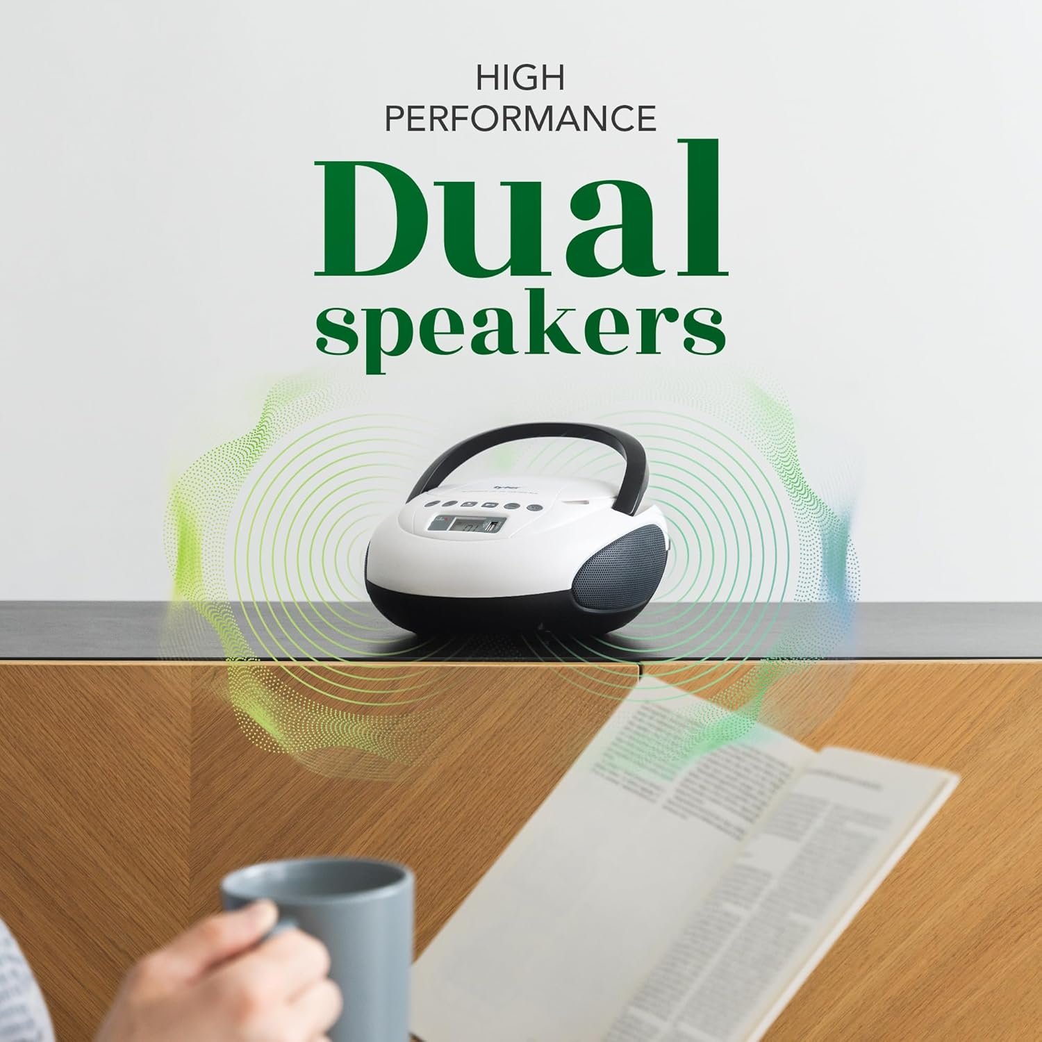 Tyler Portable CD Player Boombox with FM Radio, Bluetooth, and USB Port | Clear Stereo Sound | CD-R/RW and MP3 CDs Compatible | 3.5mm Aux Input and Headphone Jack | TAU107 - White - Image 3