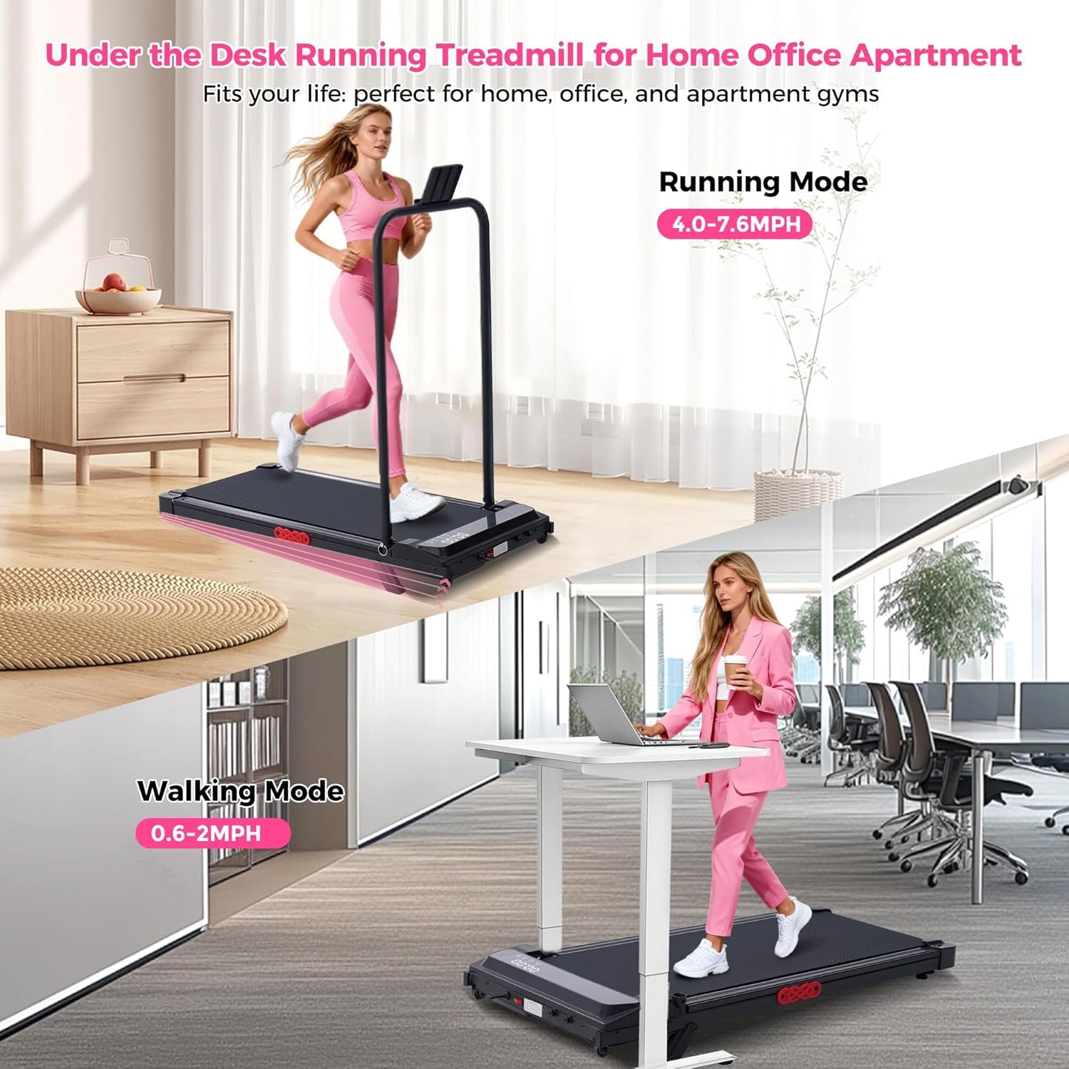 Portable Walking Pad Treadmill with Incline, Small Walking Pad with Handle Bar, Treadmills for Home Small Space, 3.0HP Electric Small Mini Treadmill for Exercising, 0.6-7.6MPH, 350LB Capacity - Image 7
