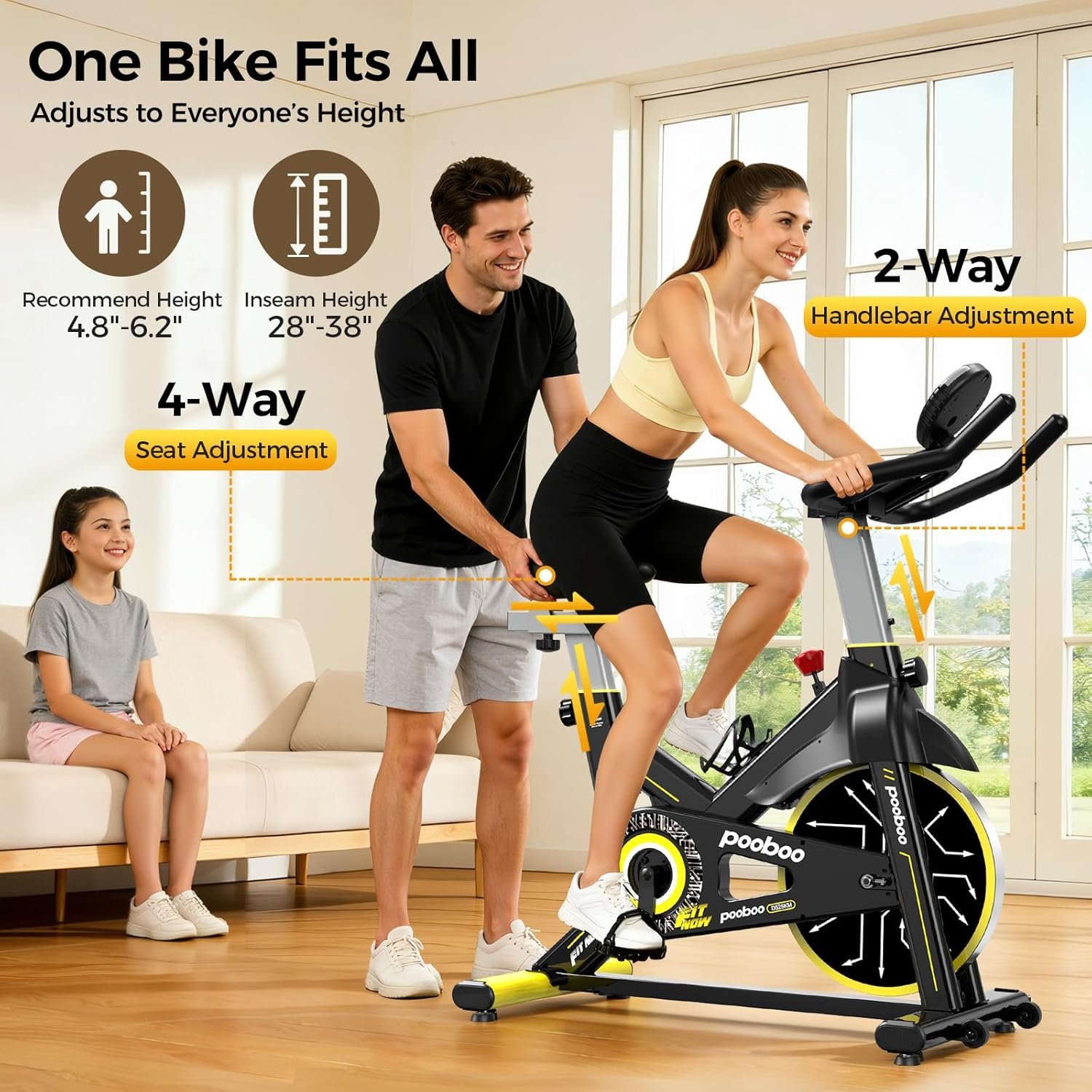 pooboo Exercise Bike,Stationary Bike for Home with Exclusive App,Indoor Low Noise Magnetic Cycling Bike with 350 lb Weight Capacity,Tablet Mount,LED Calorie Display and Fitness Courses for Weight Loss - Image 5