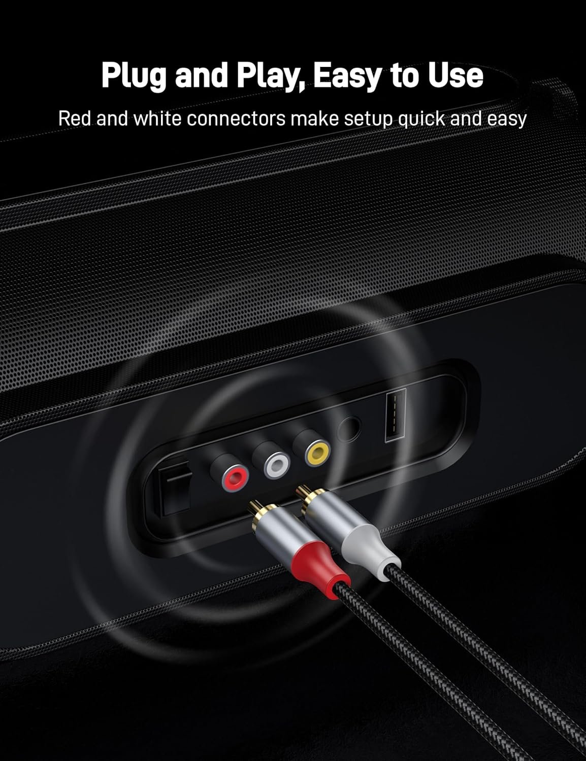 2RCA Audio Cable 3.3FT, 2RCA Male to 2RCA Male Stereo Audio RCA Cables, Dual Shielded Hi-Fi Stereo Cord with Gold Plated Connectors for Home Theater, Subwoofer, Amplifier, Receiver, Speaker. - Image 6
