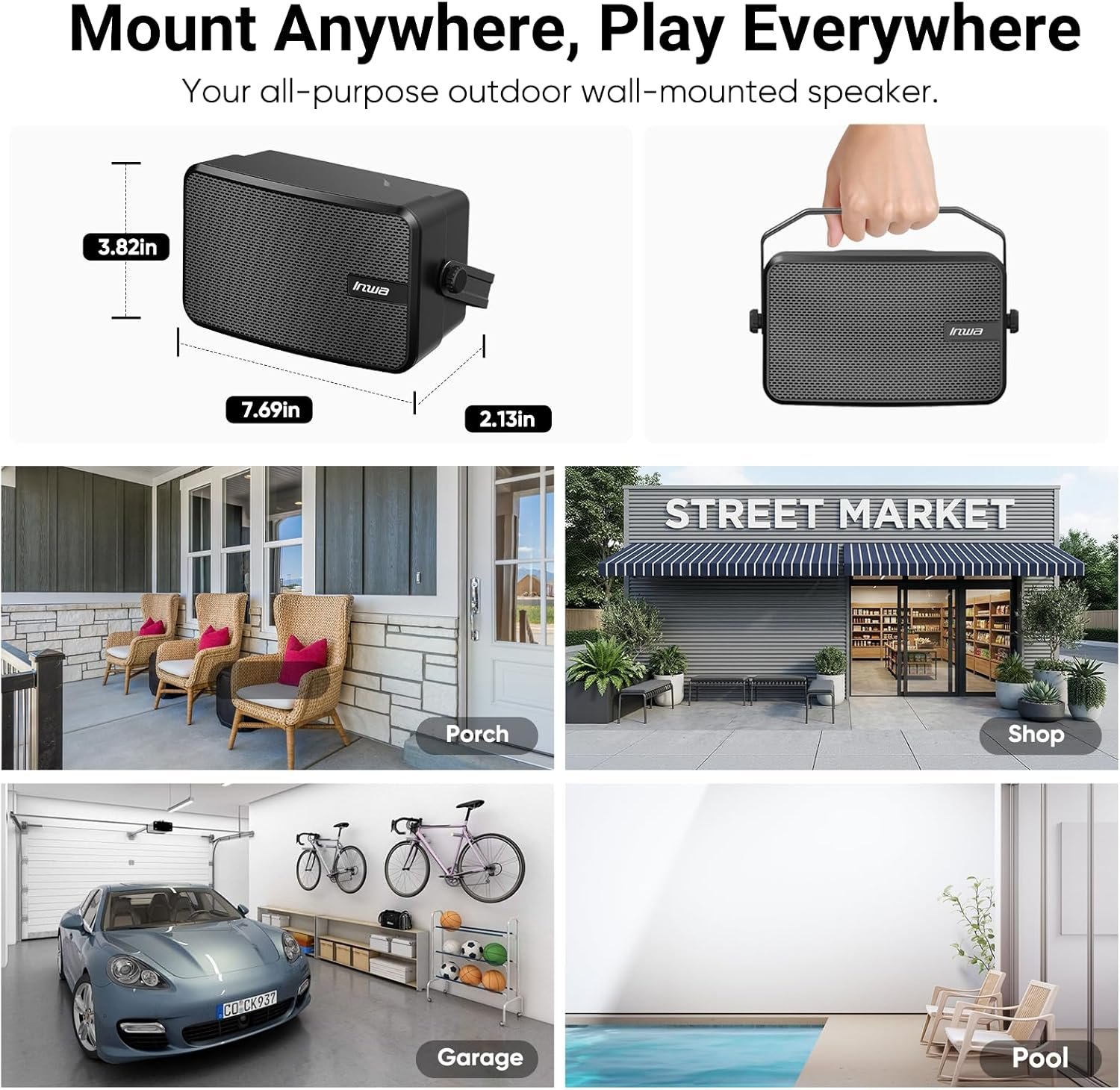 Inwa Upgraded 400W Outdoor Bluetooth Speakers Pair - Active Passive Wall Mount Stereo Speaker, Wireless Multi-Speaker Connection with Auracast, Sound System w/Aux for Porch, Patio, Garage, Home - Image 7