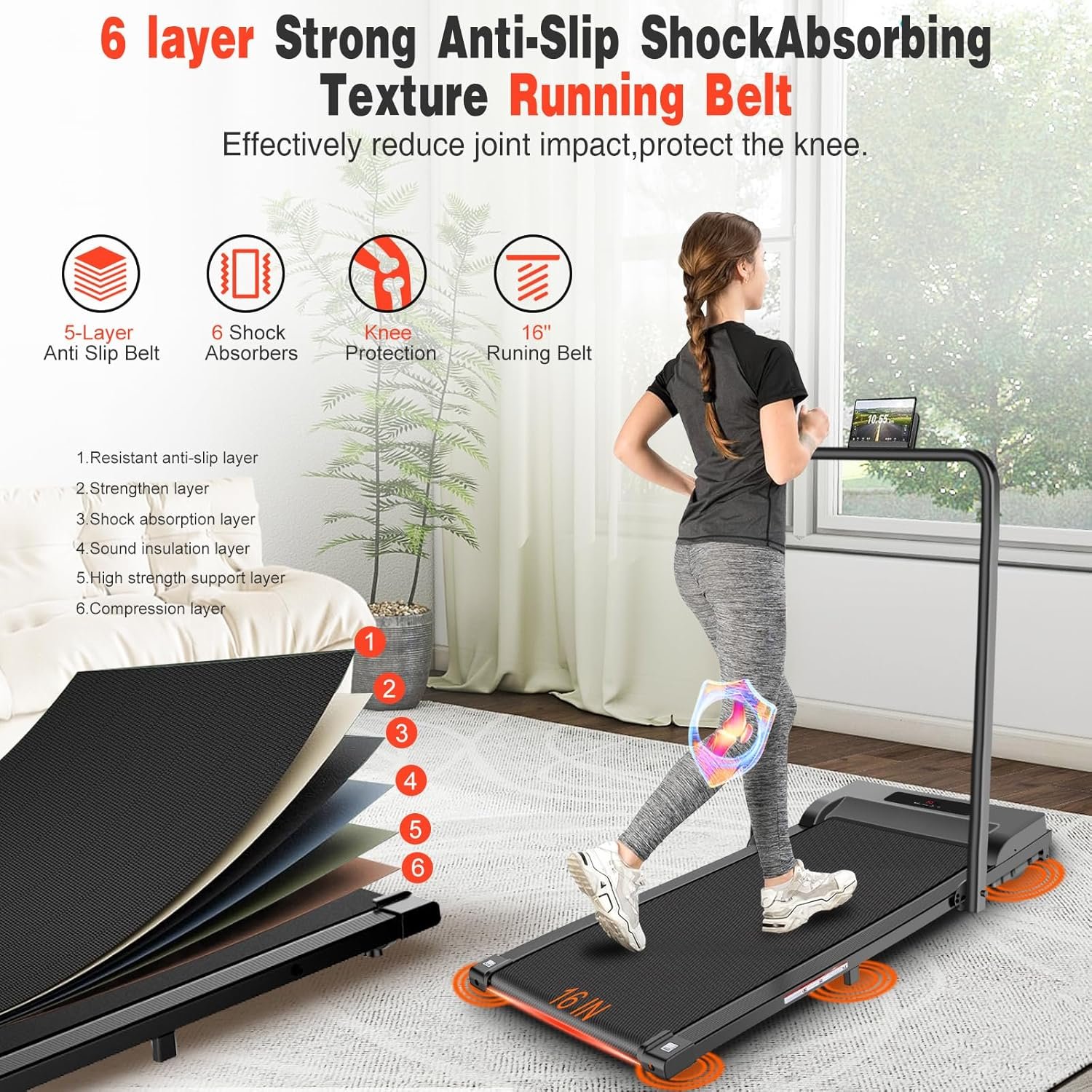 Walking Pad, 2.5HP Walking Pad Treadmill with Handle Bar, 3 in 1 Portable Under Desk Treadmills for Home,Foldable Treadmill for Small Space,Compact Home Treadmills with Remote Control,300LBS Capacity - Image 4