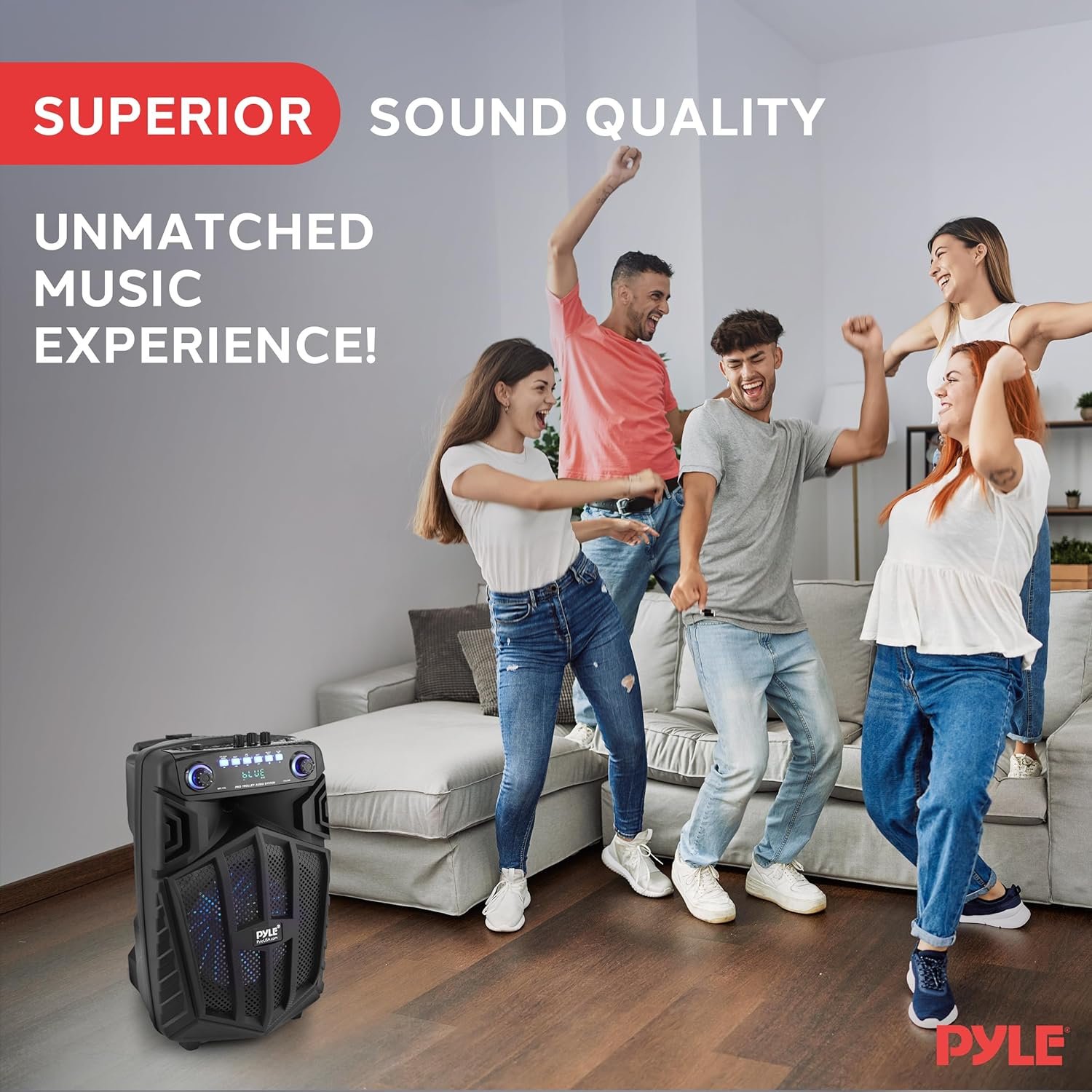 Pyle 680W Portable Bluetooth PA Speaker - 10" Rechargeable Outdoor Karaoke Speaker, Audio System w/Wireless Mic and Wheels, TWS, Lights, LED Display, 6.5mm Mic Input, FM/AUX/MP3/USB/SD - Image 7