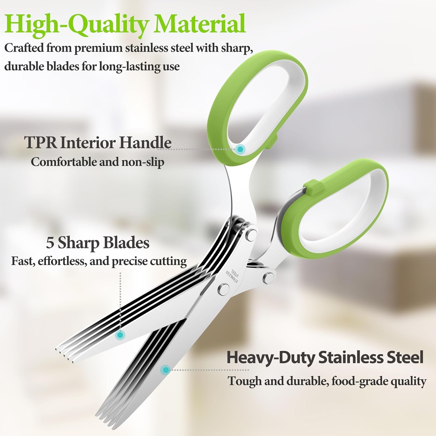 2026 Upgraded Herb Scissors, Effortless Herb Shears Cutter Tool with Sharp Stainless Steel Blades for Fresh Herbs, Must-Have Kitchen & Cooking Gadget, Green - Image 2