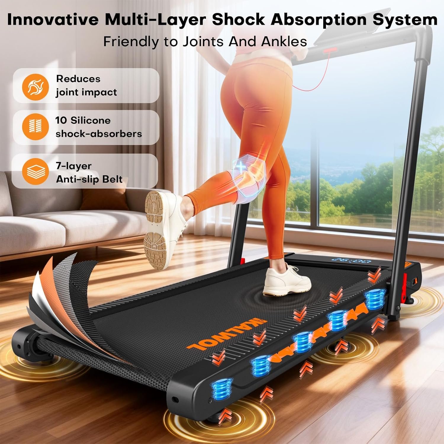 Treadmill with Speaker, 6-in-1 7.5MPH Foldable Treadmill for Home with App Compatible, Walking Pad with 10% Incline, LED Display, 3.0HP Brushless Drive, 350 LB Weight Capacity, 12 HIIT Programs - Image 7