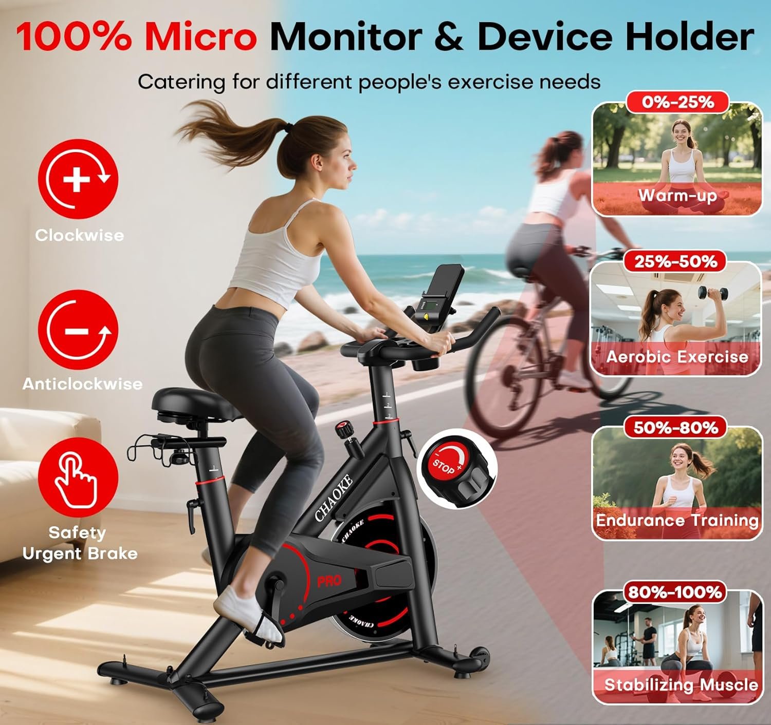 Exercise Bike, CHAOKE Quiet Adjustable Magnetic Resistance Stationary Bike for Home Cardio with App Compatible, 350LB Weight Capacity Indoor Cycling Bike with Comfortable Seat & Digital Display - Image 3