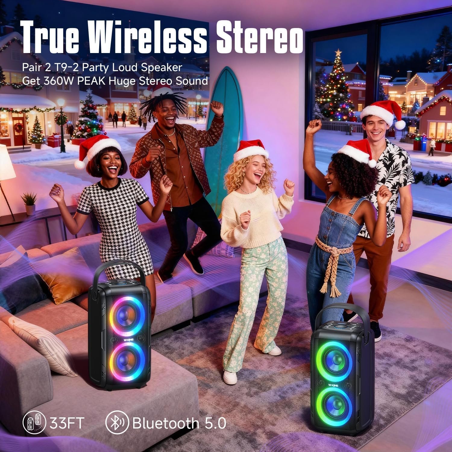 W-KING Party Bluetooth Speaker Boom Box, 180W Max Big Large Loudest Wireless Outdoor Portable Speaker 4 Drivers with 2*4.04'' Subwoofer, 80W HD Huge 105dB Pulse Natur Deep Bass, IPX5/24H/EQ/USB/TF/AUX - Image 4