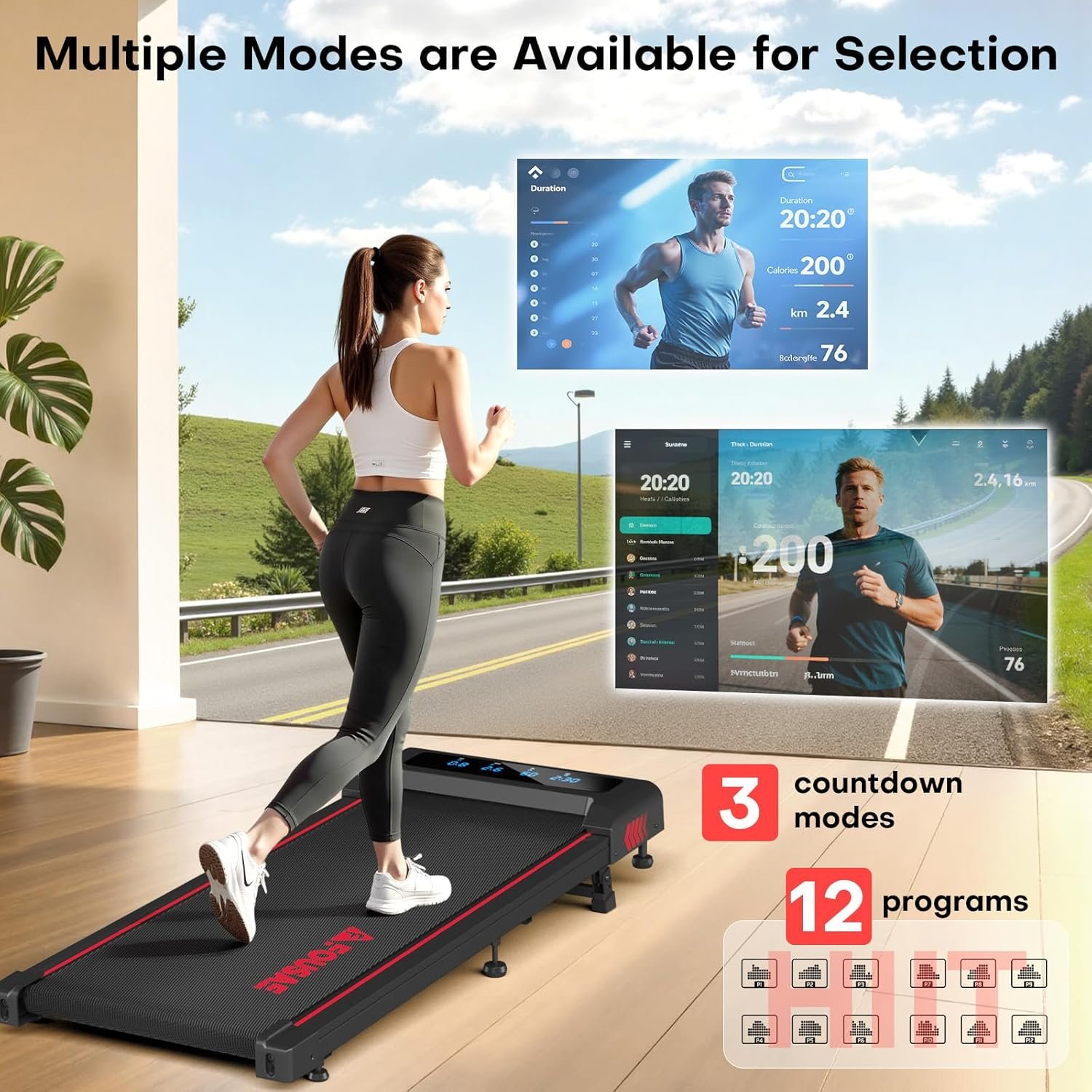 Walking Pad with 10% Incline Treadmills for Home, 4 in 1 6.2MPH Walking Pad Under Desk Treadmill with Full Screen LED Display, 2.75HP Brushless Drive, 12 HIIT Programs, 350 LBS Weight Capacity - Image 5