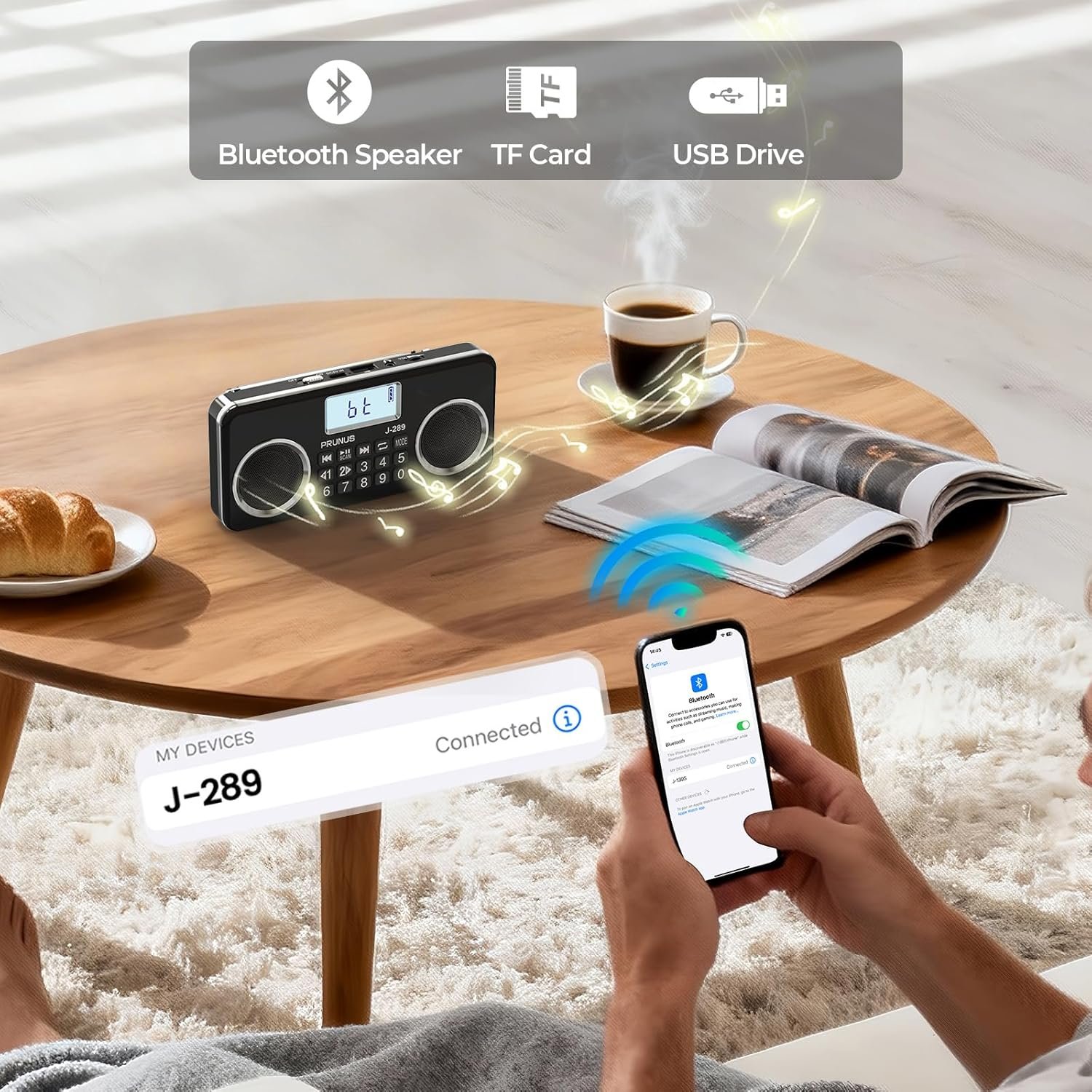 Small Digital FM Radio with Bluetooth Speaker, Good Sound, TF Card/USB Playback, Mp3 Player with Speaker, Headphone Jack, USB C Rechargeable Radio fm, Indoor and Outdoor, Bluetooth Radios(NO AM) - Image 4
