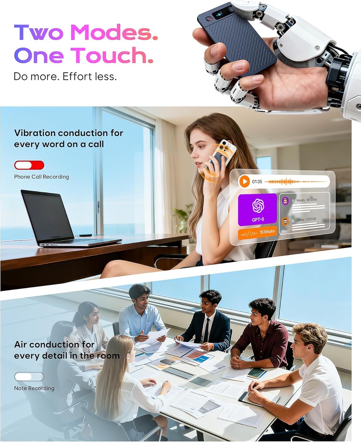 AI Voice Recorder, 64GB Note Taking Device w/Magnetic Case, App Control, AI Technology Transcribe & Summarize Free, 121 Languages, 45H Battery, Audio Recorder for Lectures Meetings Calls - Image 2
