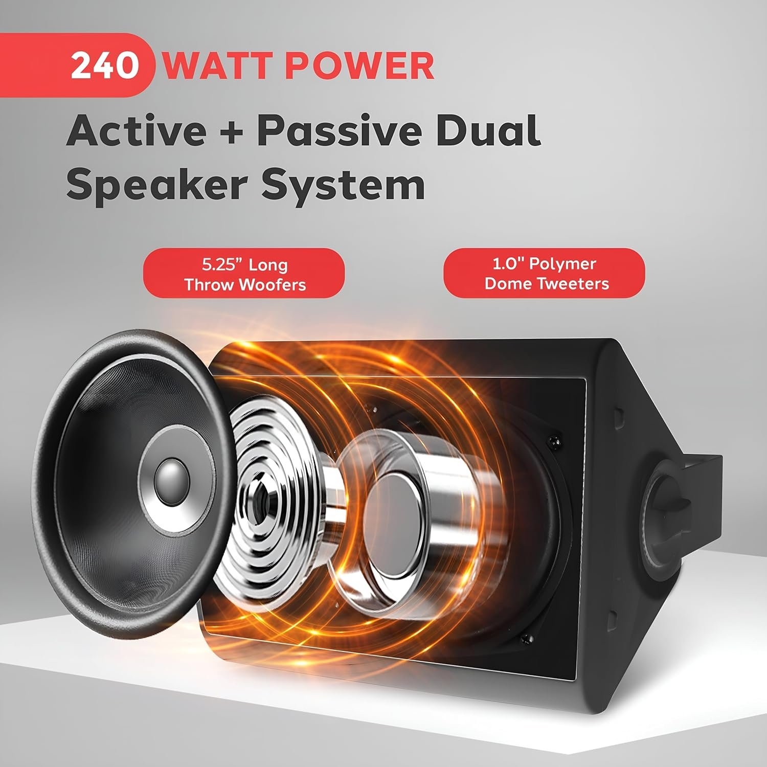Pyle Waterproof Wall Mount Speaker System - 5.25 Inch Active + Passive Pair Wireless Bluetooth Compatible Indoor/Outdoor Stereo Sound Set with AUX IN - Pyle PDWR52BTBK (Black) - Image 5