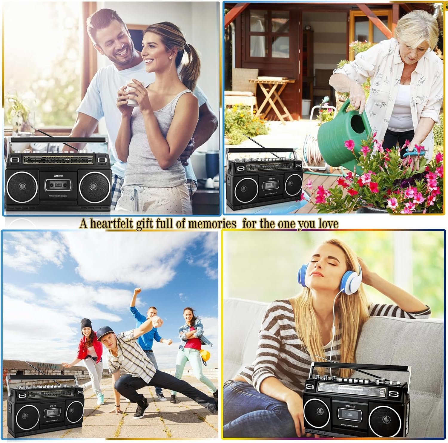 Retro Classic 80s Style Portable Boombox with Cassette Player Recorder, AM/FM/SW1/SW2 Radio, Bluetooth, USB/Micro SD Slots, Headphone Jack, 24W Dual Full-Range High Bass Speakers - Image 9