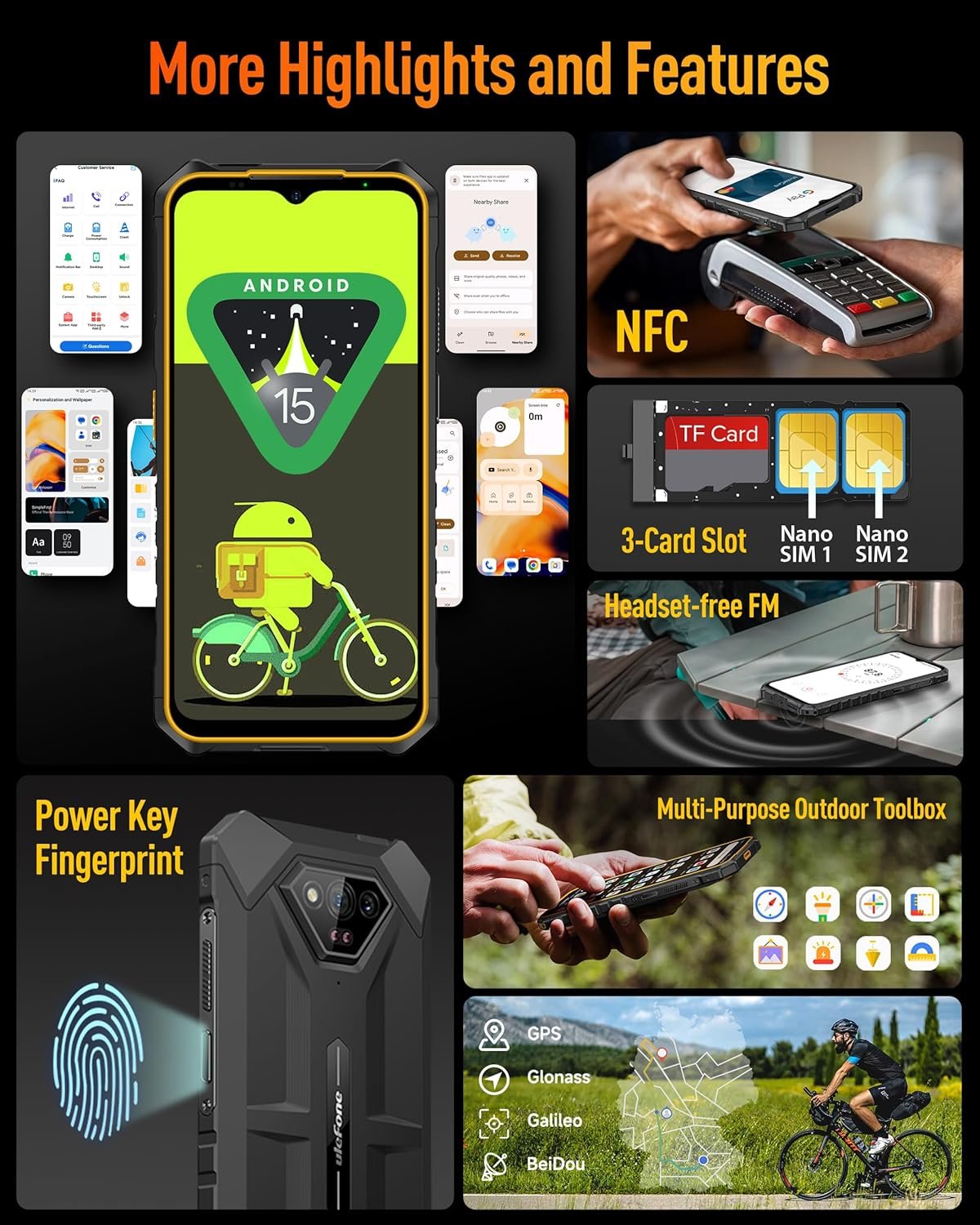 Ulefone Armor X13 Rugged Smartphone, 50MP+24MP Night Vision Camera, Octa-core 12GB RAM 64GB ROM, 6.52 inch Screen, 6320mAh Battery, Android 15 OS, Global Dual 4G, NFC/OTG/GPS/IP68/IP69K, Orange - Image 8