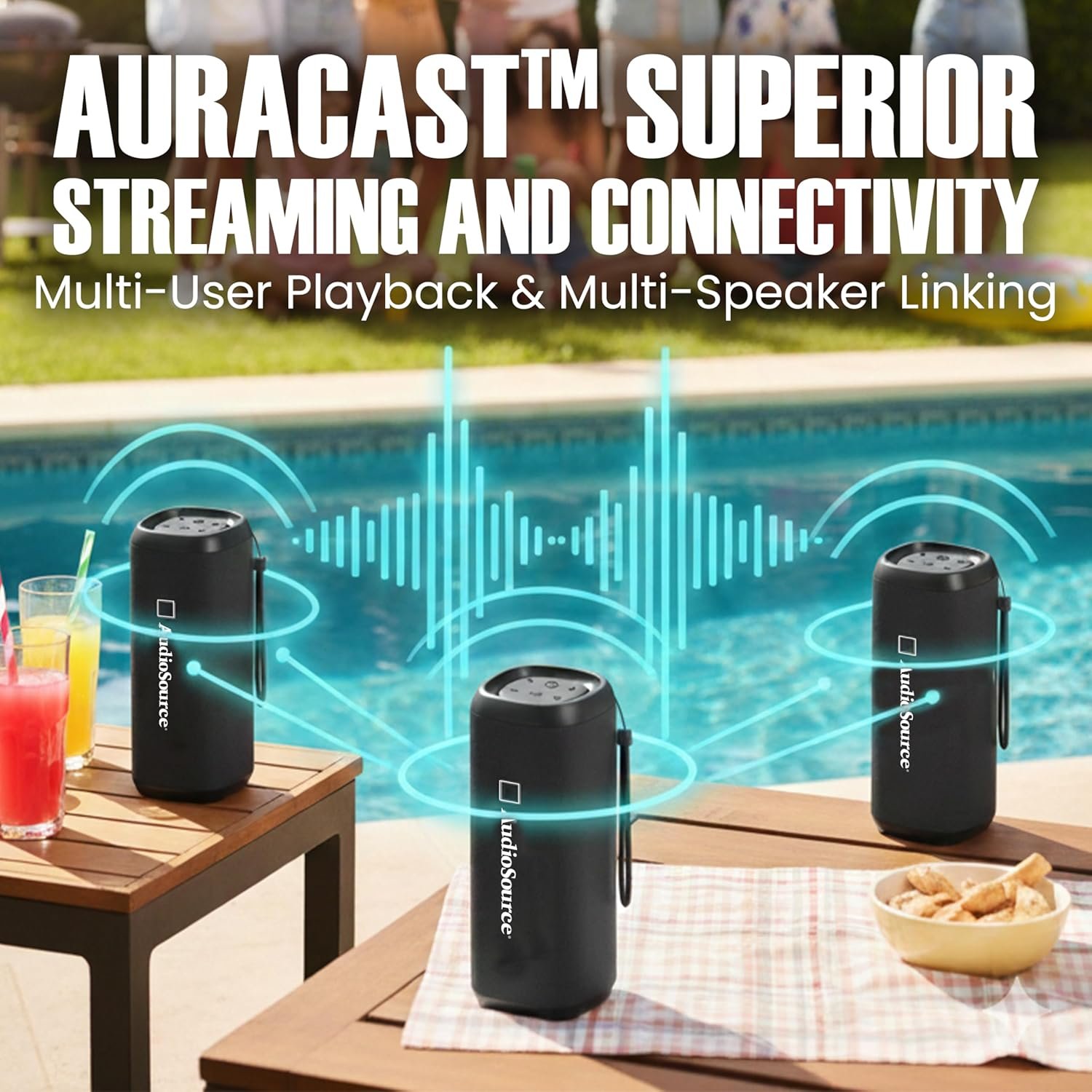 Audiosource Portable Bluetooth Speaker, 30W Loud Sound, Dual Passive Radiators for Deep Bass, Bluetooth 5.4, Auracast Multi-Speaker Pairing, IP67 Waterproof, 200ft Range, 12H Battery (Black) - Image 6