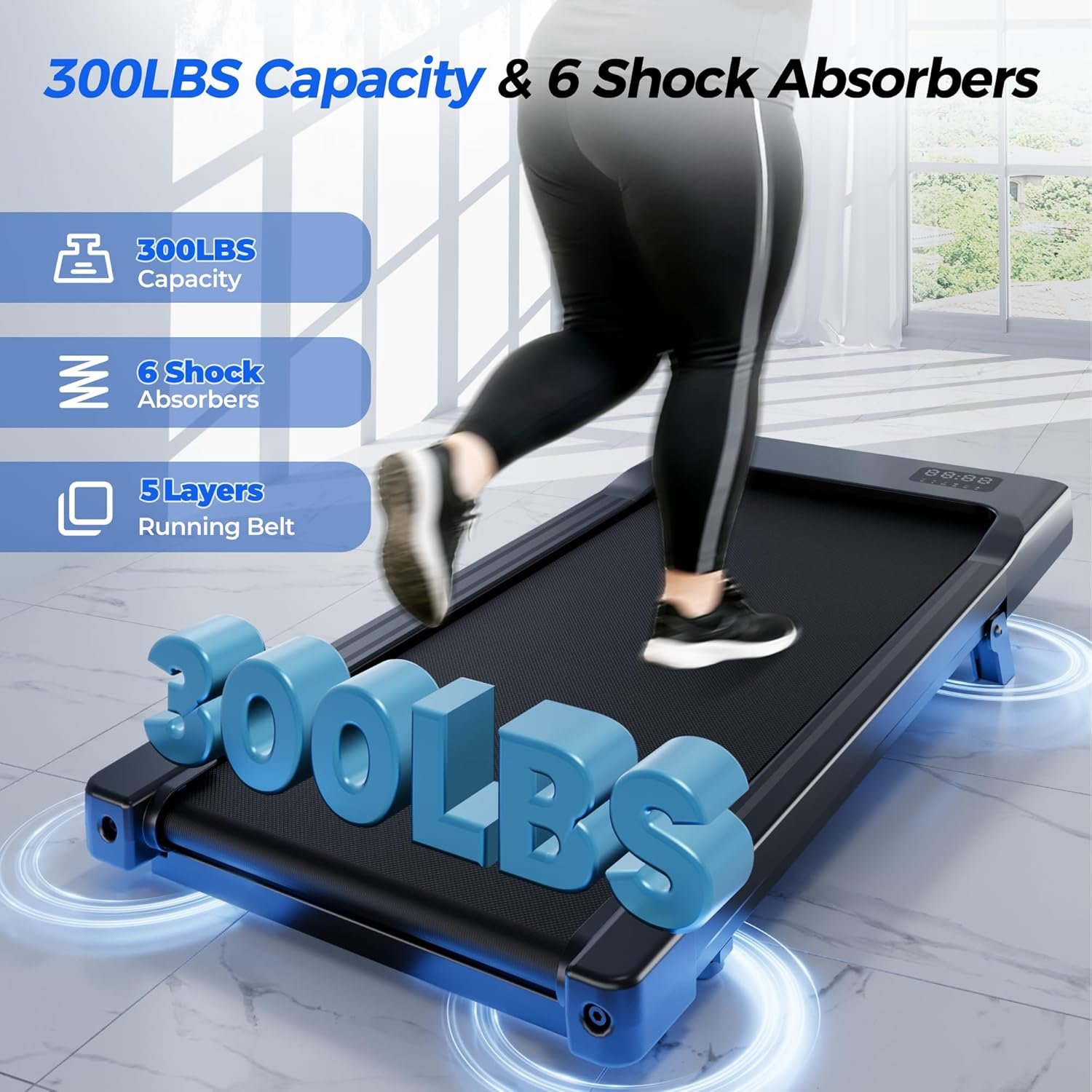 SupeRun Walking Pad with Incline, Under Desk Treadmill, 3 in 1 Portable Treadmills for Home with Remote Control LED Display, 2.5 HP Quiet Mini Treadmill for Office Home Use, 300 Lbs Capacity - Image 6