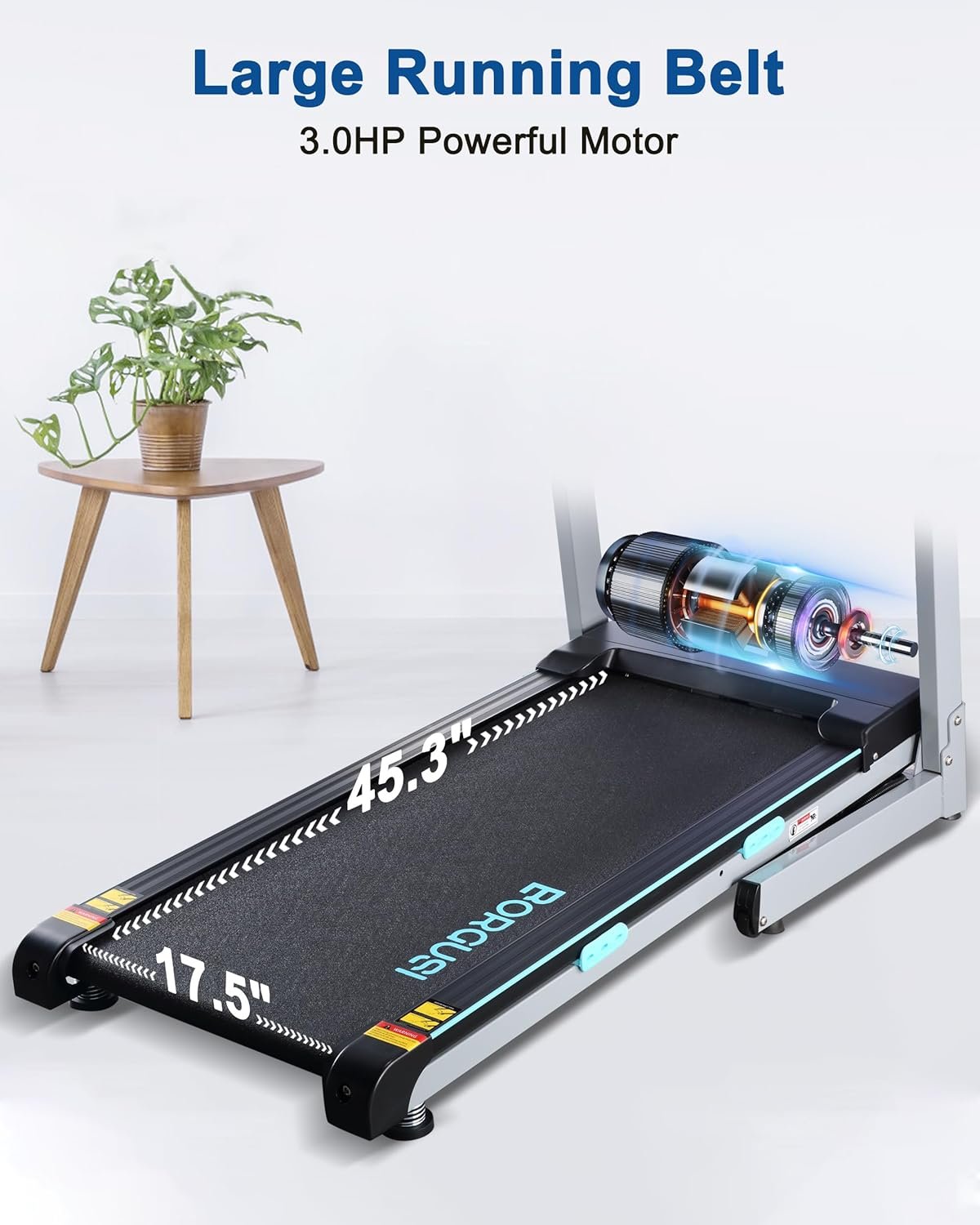 BORGUSI Treadmill with Auto Incline - 300 lb Capacity, 3.0HP Folding Electric Treadmill Up to 8.5 MPH Speed, Running Machine with 17.5" Wide Tread Belt and Bluetooth Speaker for Home Use - Image 2