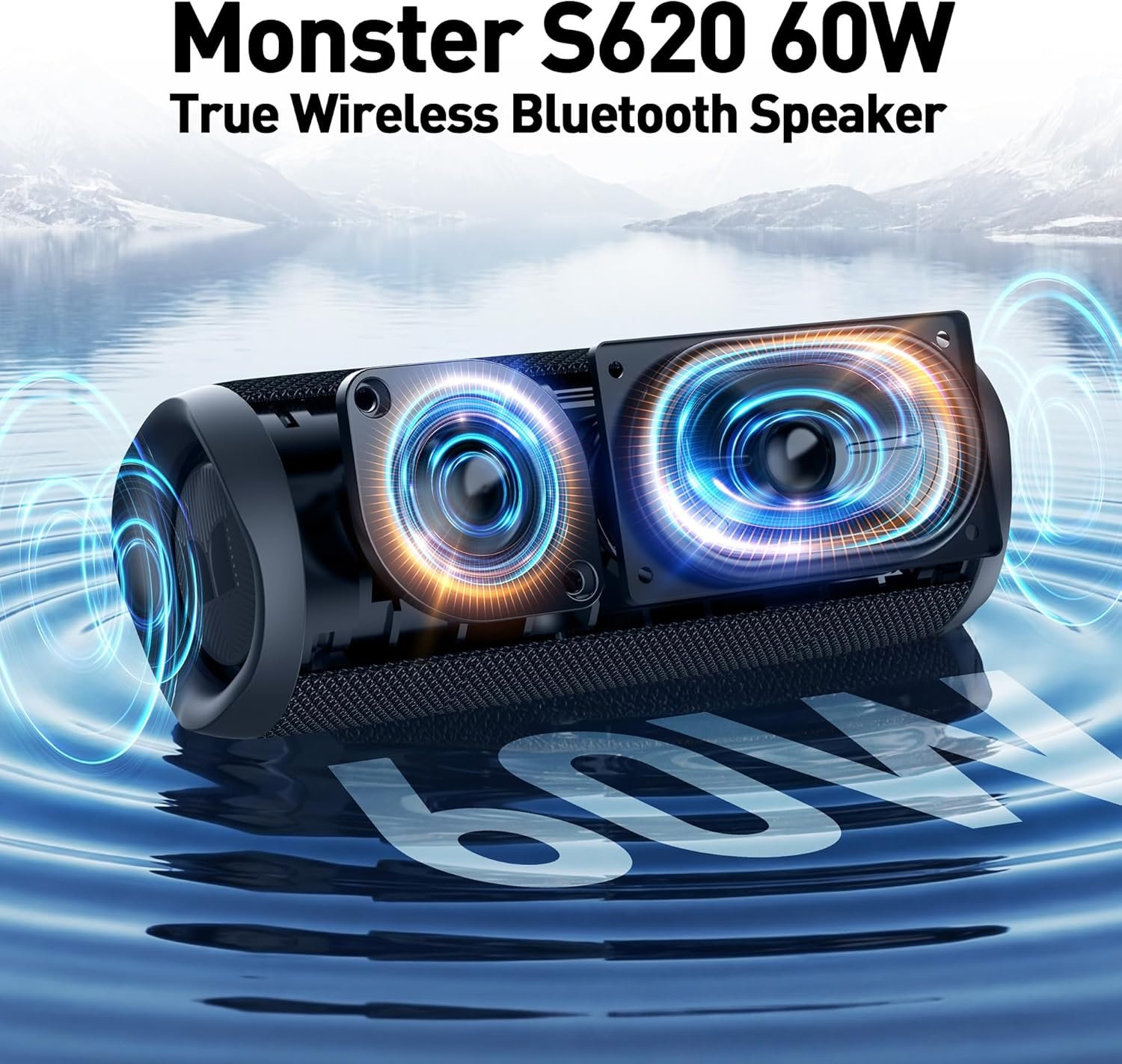 Monster Bluetooth Speaker, Wireless Portable Outdoor Bluetooth Speakers, 60W True Wireless Stereo IPX8 Waterproof, Dual PairingBluetooth 5.4 Built-in Mic, Outdoor Speaker - Image 2