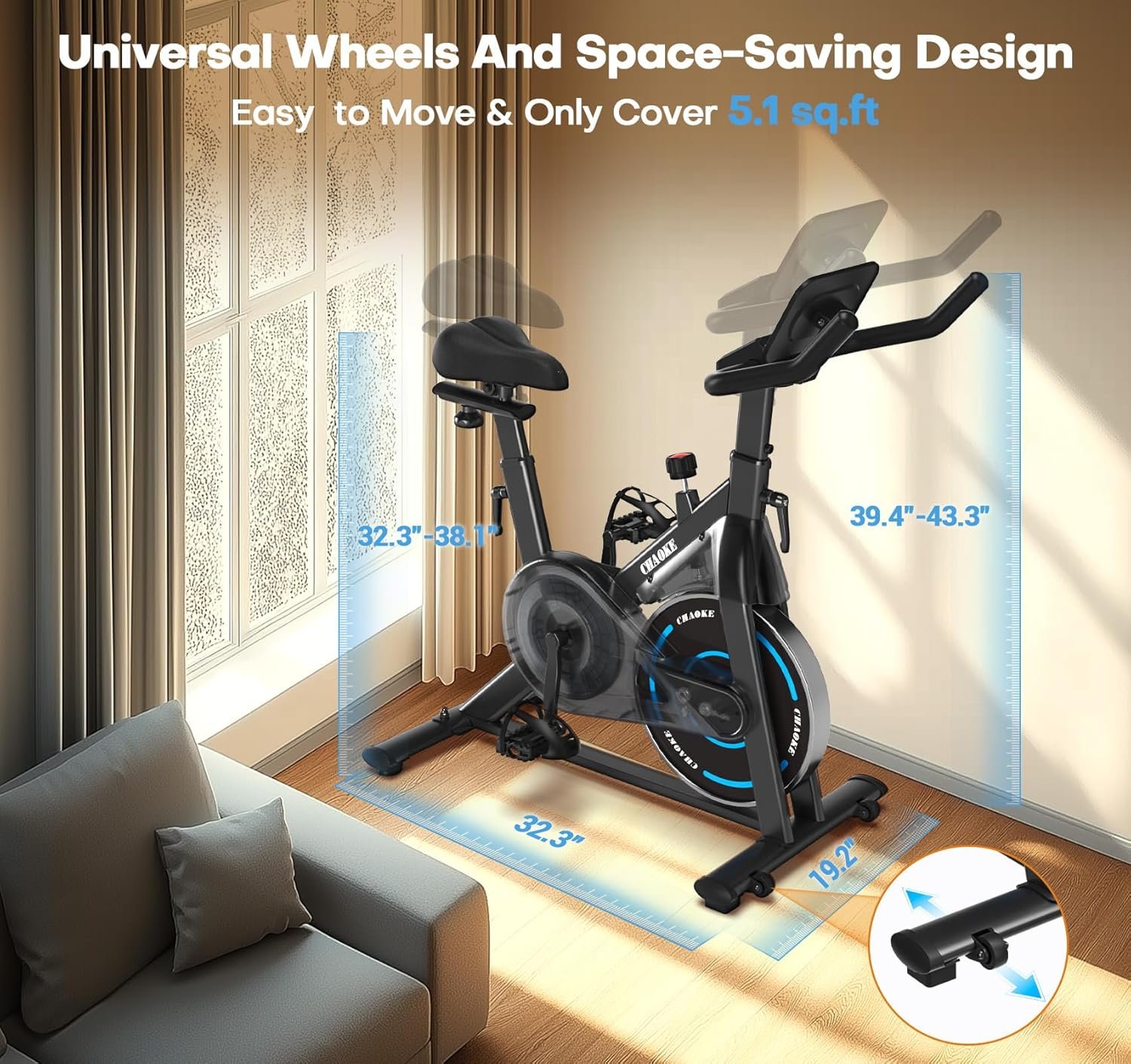 Exercise Bike, CHAOKE Quiet Adjustable Magnetic Resistance Stationary Bike for Home Cardio with App Compatible, 350LB Weight Capacity Indoor Cycling Bike with Comfortable Seat & Digital Display - Image 9