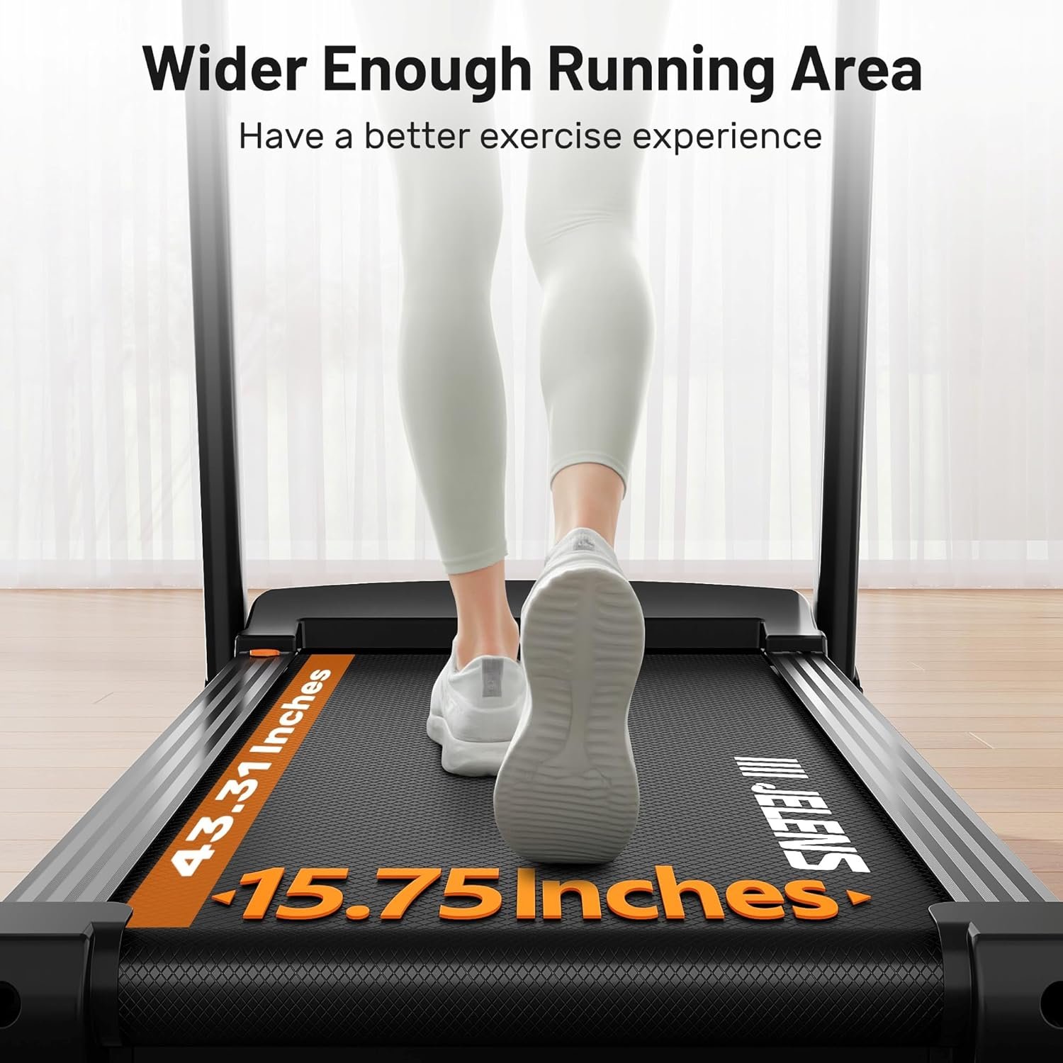 JELENS Treadmill for Home with 0-15% Auto Incline, Foldable Walking Pad Treadmill with 330LBS Weight Capacity and Pulse Sensors, 3.0HP Quiet Walking Pad with App and LCD Display - Image 4