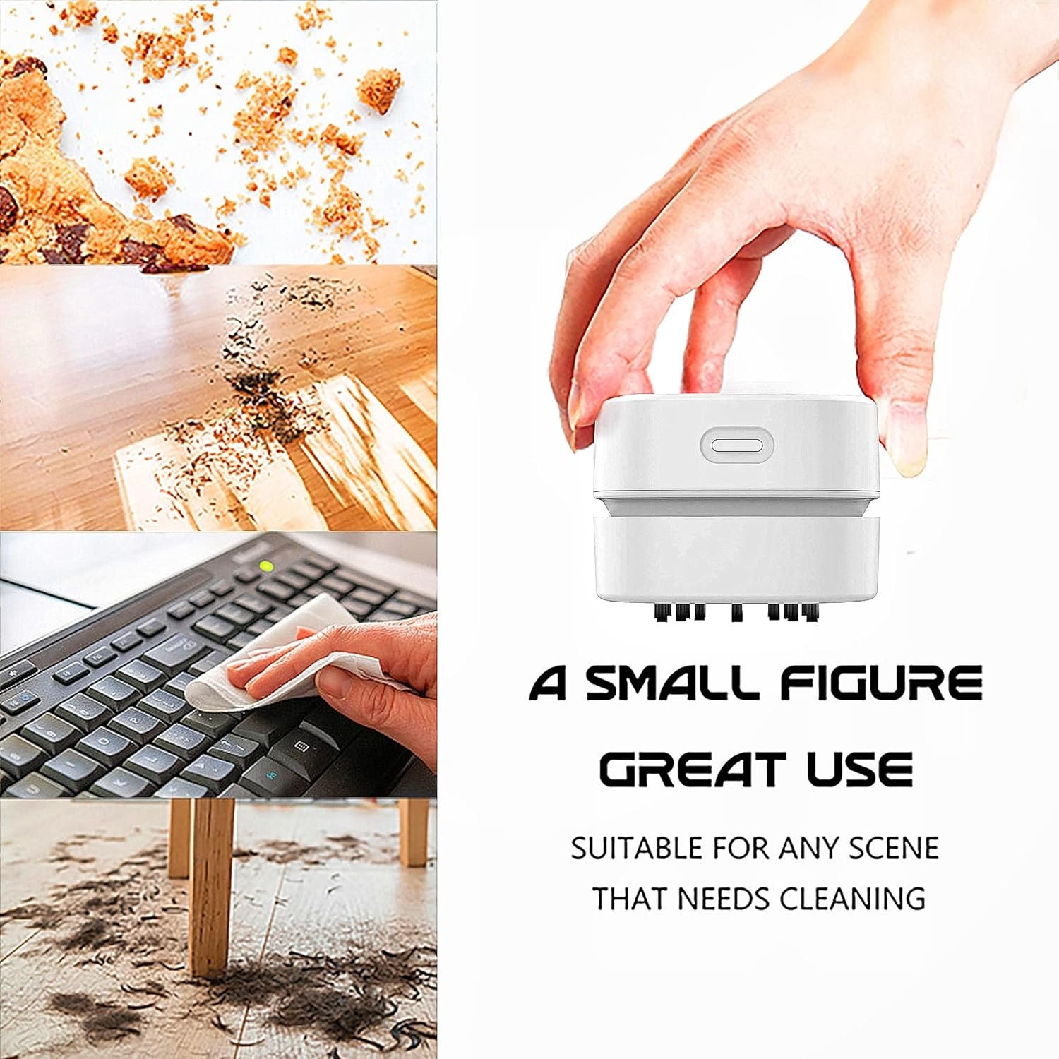TRZLIFE USB Rechargeable Mini Desk Crumb Vacuum, Portable Cordless Desktop Cleaner for Keyboard, Desktop, Countertop, Drawer, Ideal Office Accessory Ideal Gift, White - Image 7