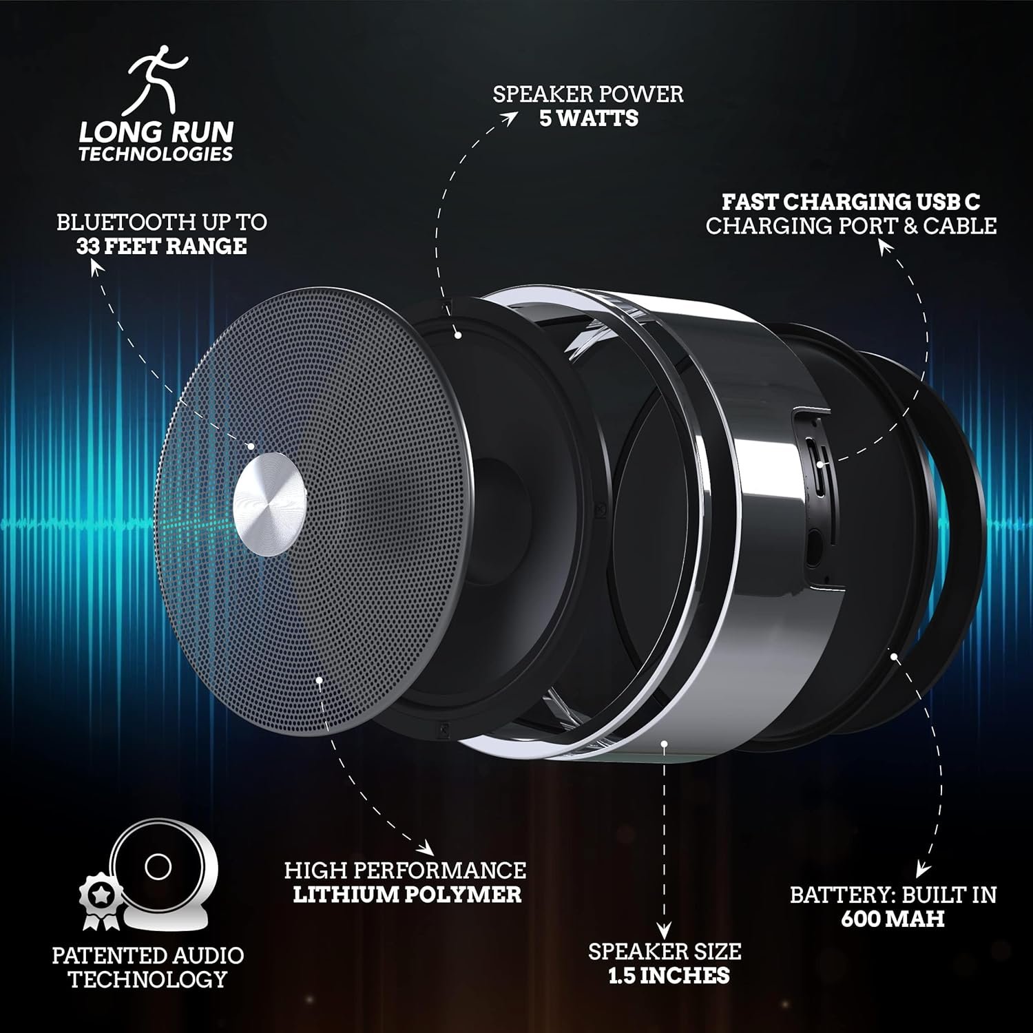 Bluetooth Speaker Set: Wireless Stereo Dual Pairing Portable Twin TWS System With Big Rich Bass Hi-Fi Multi-Room Indoor Outdoor Use Home Deck Pool Work Travel Party Camping Gift Decor Idea (Chrome) - Image 7