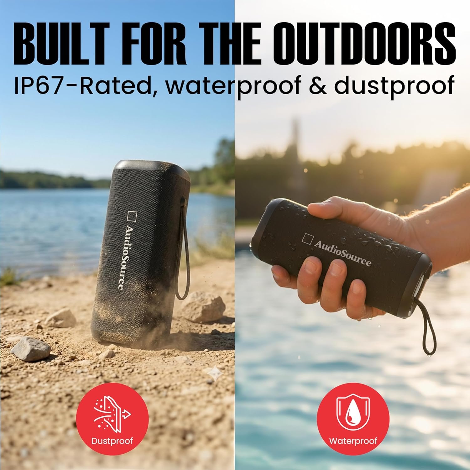 Audiosource Portable Bluetooth Speaker, 30W Loud Sound, Dual Passive Radiators for Deep Bass, Bluetooth 5.4, Auracast Multi-Speaker Pairing, IP67 Waterproof, 200ft Range, 12H Battery (Black) - Image 4