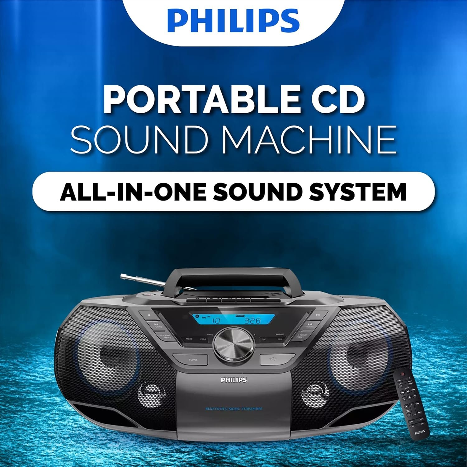 Philips Portable CD Player Boombox Bluetooth with Cassette Player All in one Powerful Stereo Boom Box CD Player for Home Mega Bass Reflex Speakers, Radio/USB/MP3/AUX Input with Backlight LCD Display - Image 6
