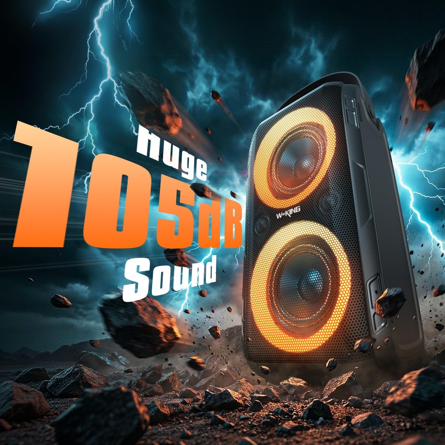 W-KING Party Bluetooth Speaker Boom Box, 180W Max Big Large Loudest Wireless Outdoor Portable Speaker 4 Drivers with 2*4.04'' Subwoofer, 80W HD Huge 105dB Pulse Natur Deep Bass, IPX5/24H/EQ/USB/TF/AUX - Image 3