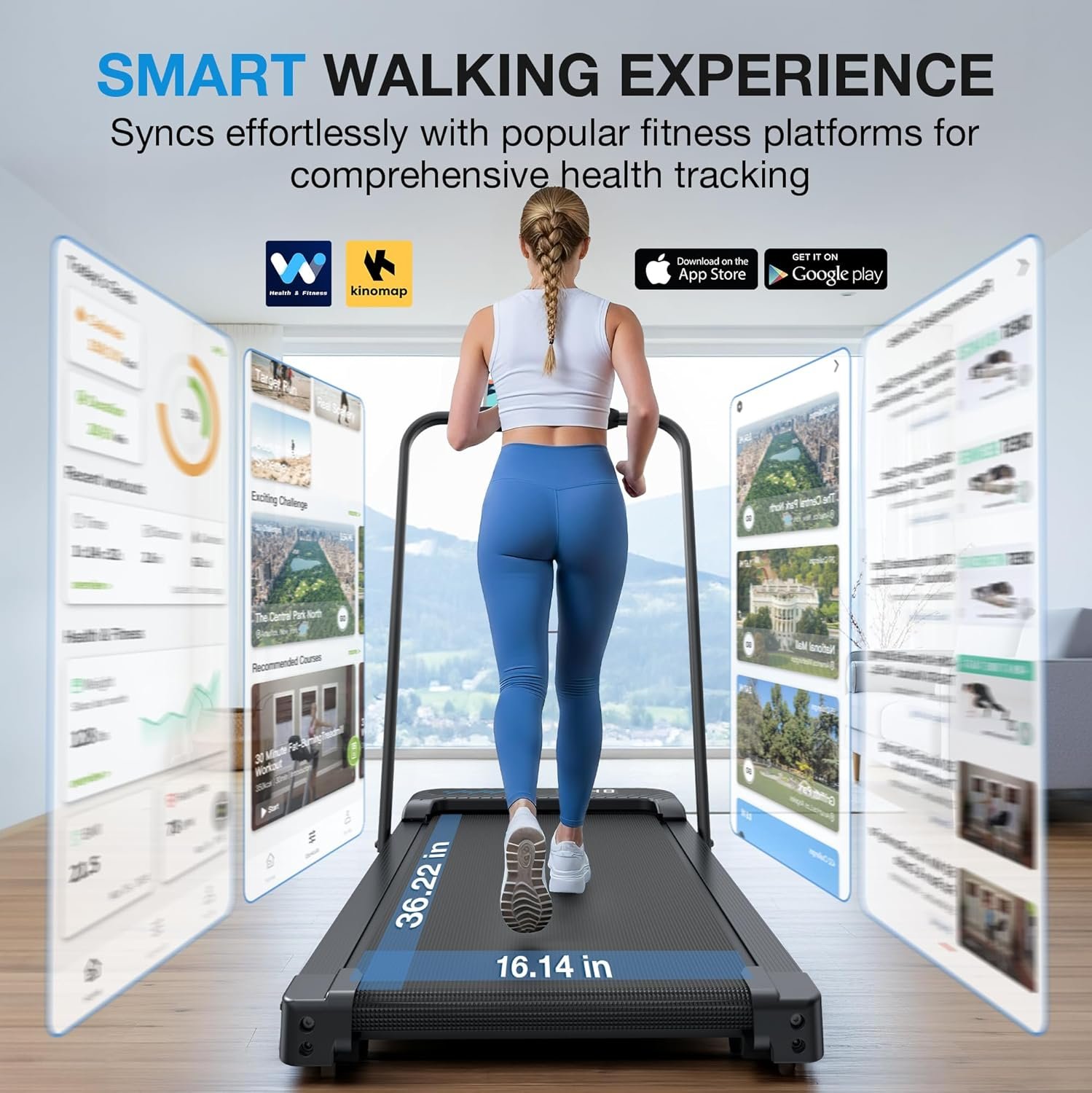 WELLFIT Folding Treadmill with Incline,320+ lbs Capacity Portable Treadmills with Handlebar, Under Desk Treadmill for Home Office,Low Noise Walking Pad with Smart Voice Control for Jogging Running - Image 5