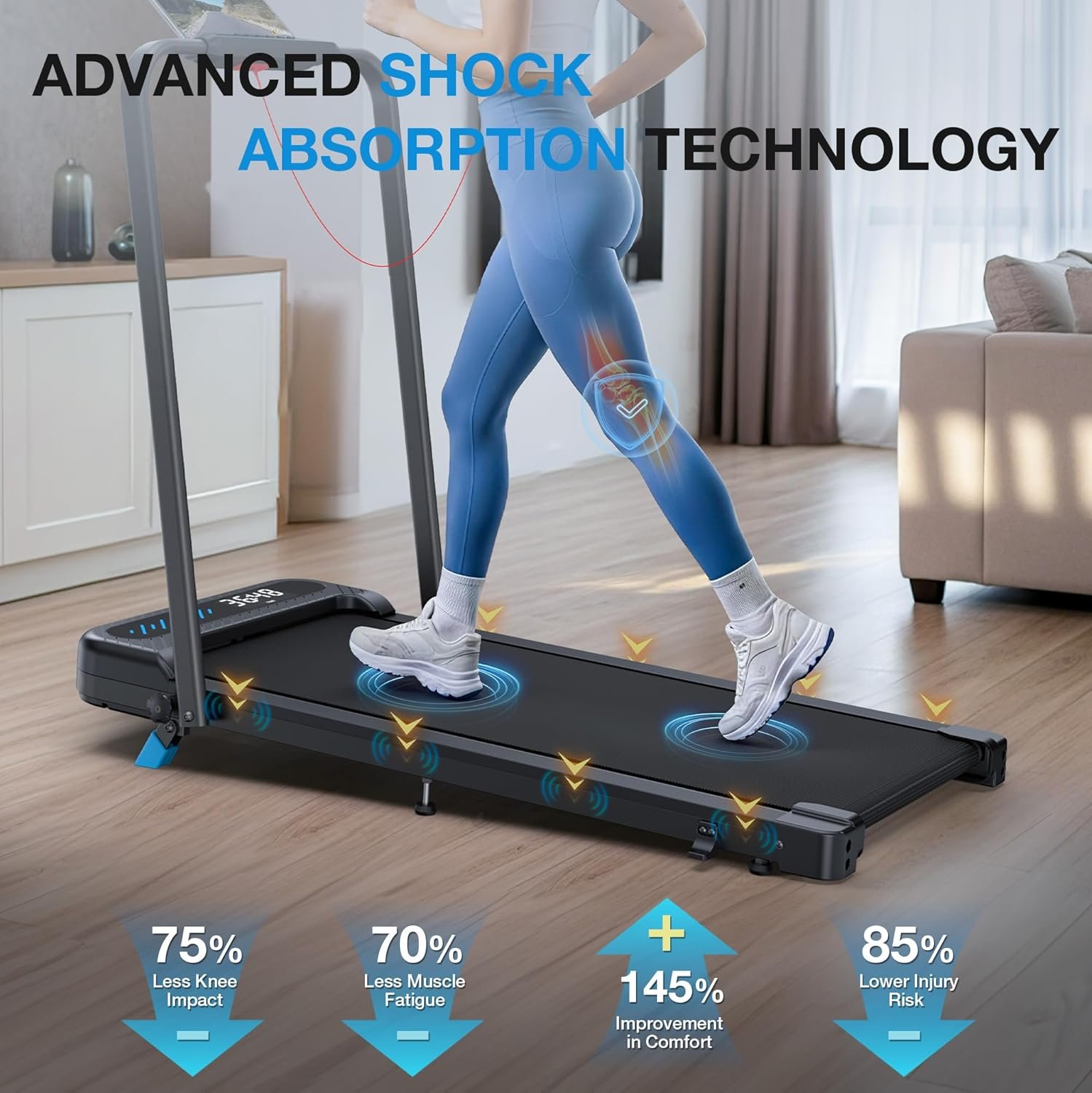 WELLFIT Folding Treadmill with Incline,320+ lbs Capacity Portable Treadmills with Handlebar, Under Desk Treadmill for Home Office,Low Noise Walking Pad with Smart Voice Control for Jogging Running - Image 7