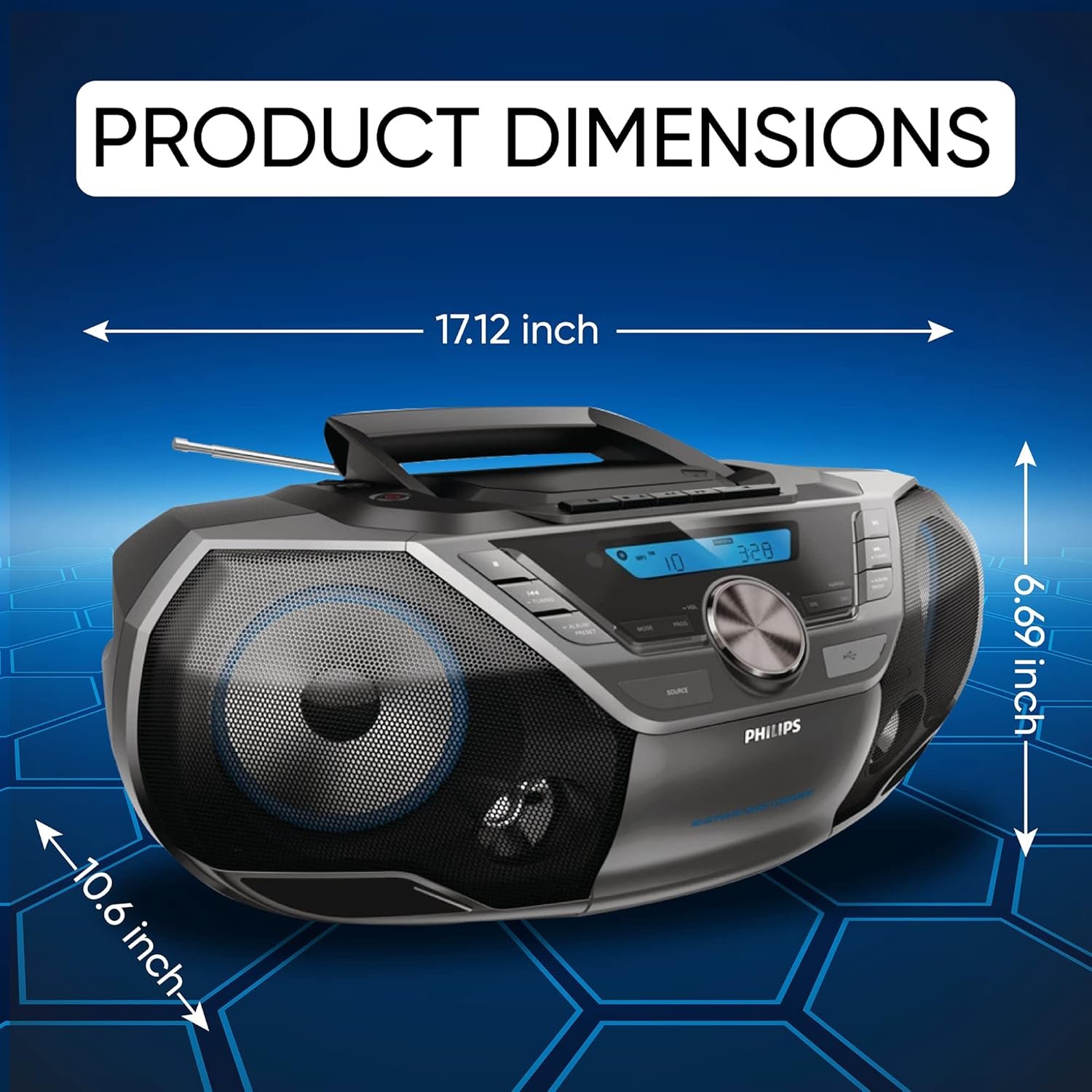 Philips Portable CD Player Boombox Bluetooth with Cassette Player All in one Powerful Stereo Boom Box CD Player for Home Mega Bass Reflex Speakers, Radio/USB/MP3/AUX Input with Backlight LCD Display - Image 3