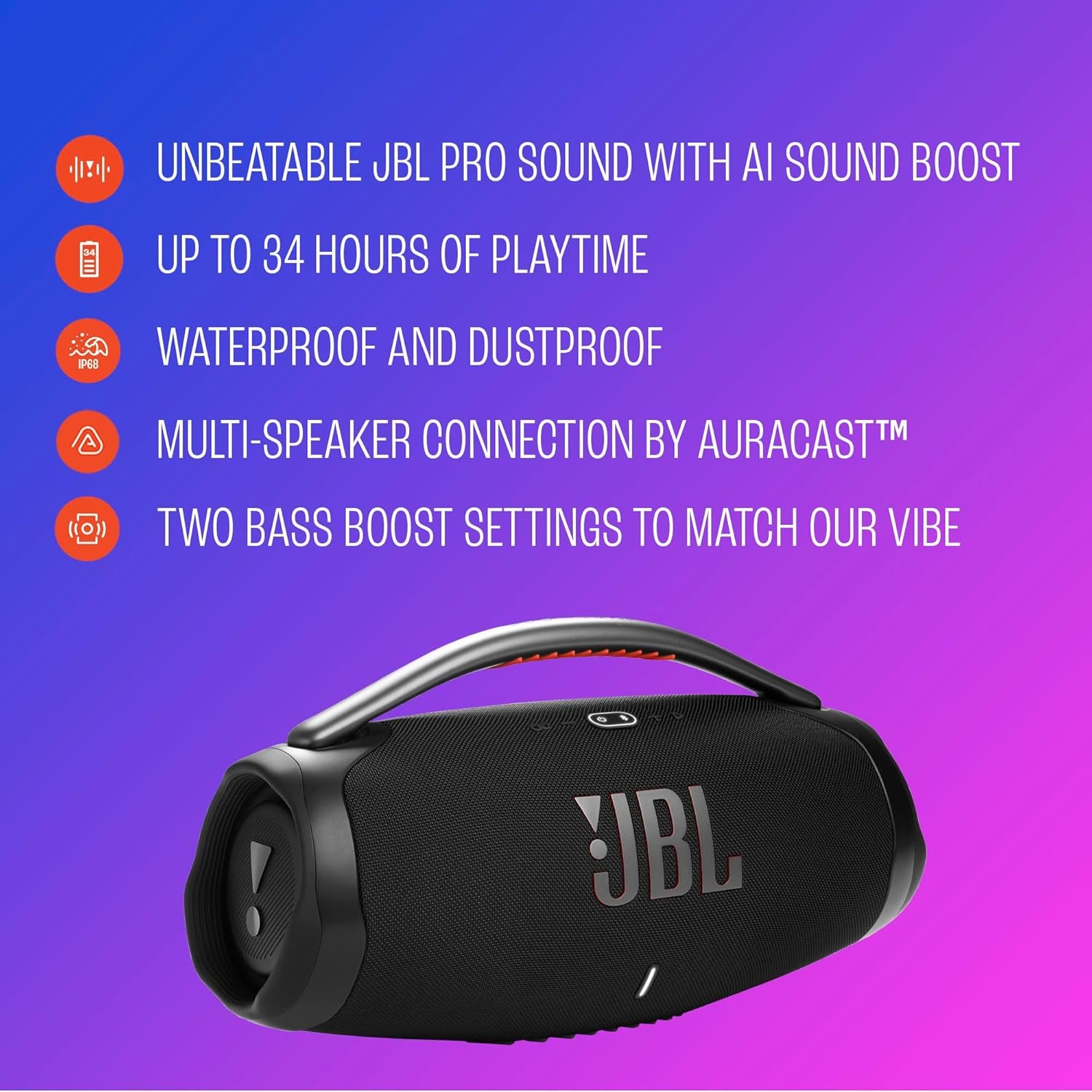 JBL Boombox 4 - Most Powerful Portable Waterproof Speaker with Massive Pro Sound, Up to 34 Hours of Playtime, & Multi-Speaker Connection by Auracast™ (Black) - Image 6