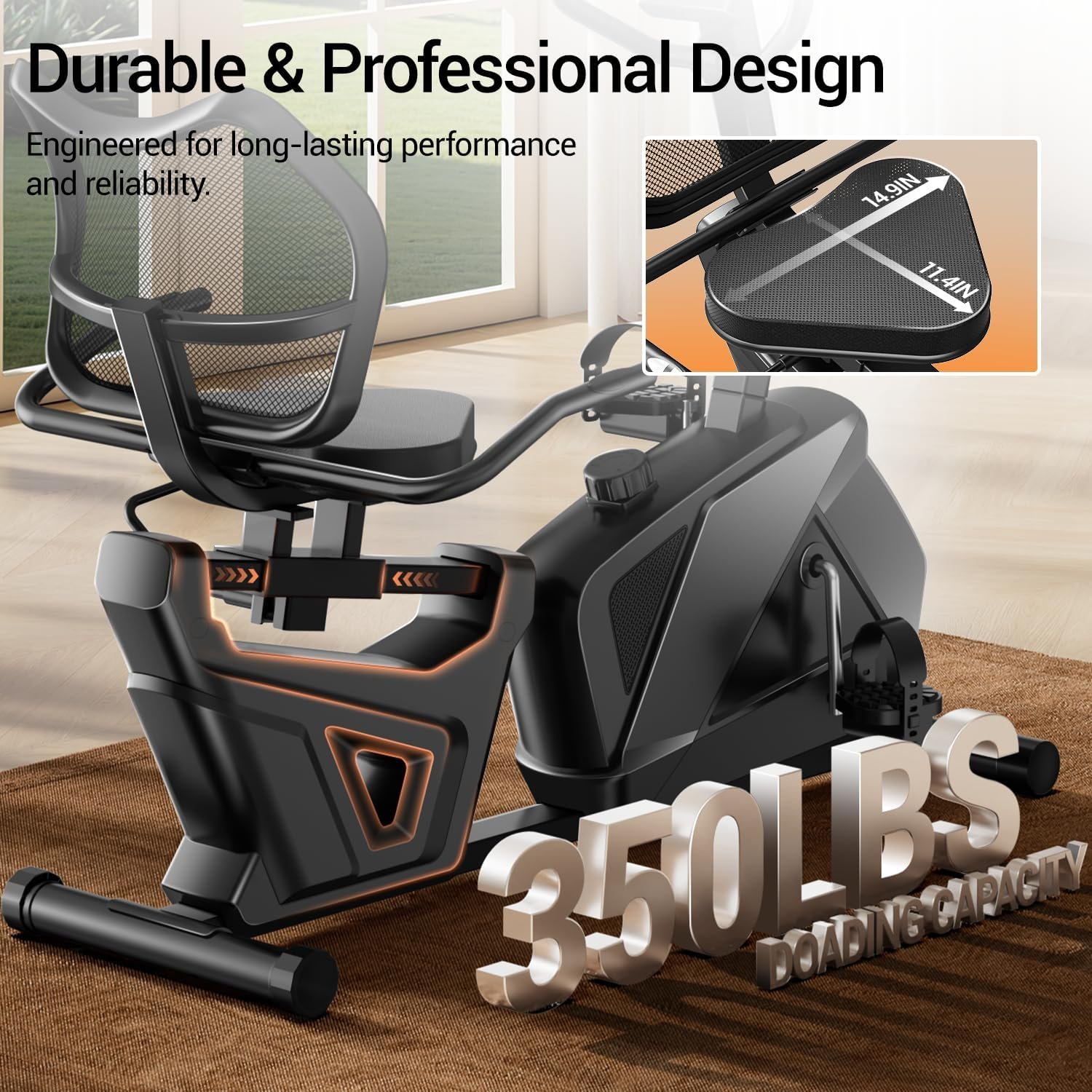 CURSOR FITNESS Recumbent Exercise Bike, Quiet Recumbent Stationary Bike for Adults & Seniors, Magnetic Stationary Bike with 16-Level Resistance, Supports 350LB, Heart Rate Handle & LCD Display - Image 8