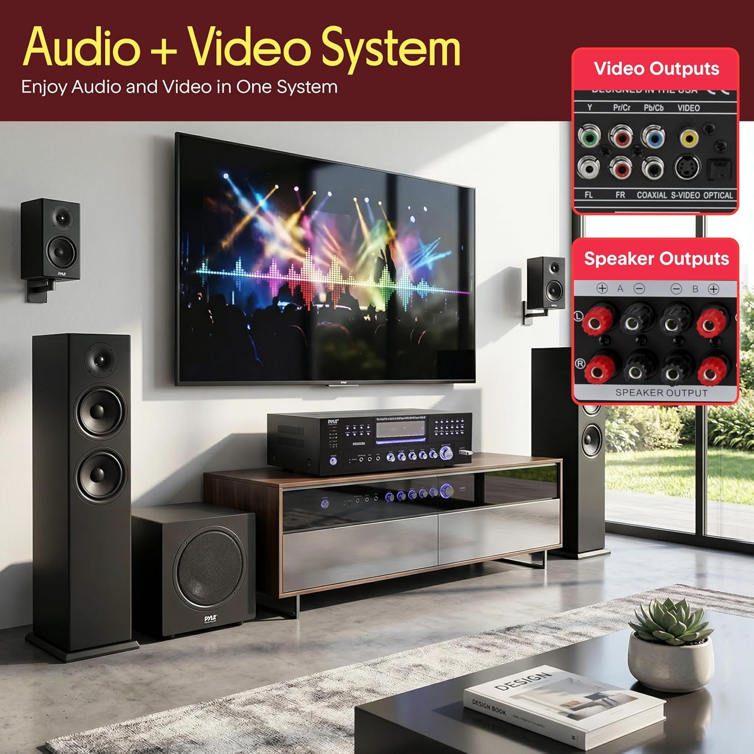 Pyle 4 Channel Bluetooth Home Amplifier - Front Loading DVD/CD Player - 3000W Peak Stereo Receiver - 2 Mic Inputs w/ Echo, FM Radio,Optical In,USB,RCA,Composite, LED Level Meter, Rack Mount - PD3000BA - Image 7