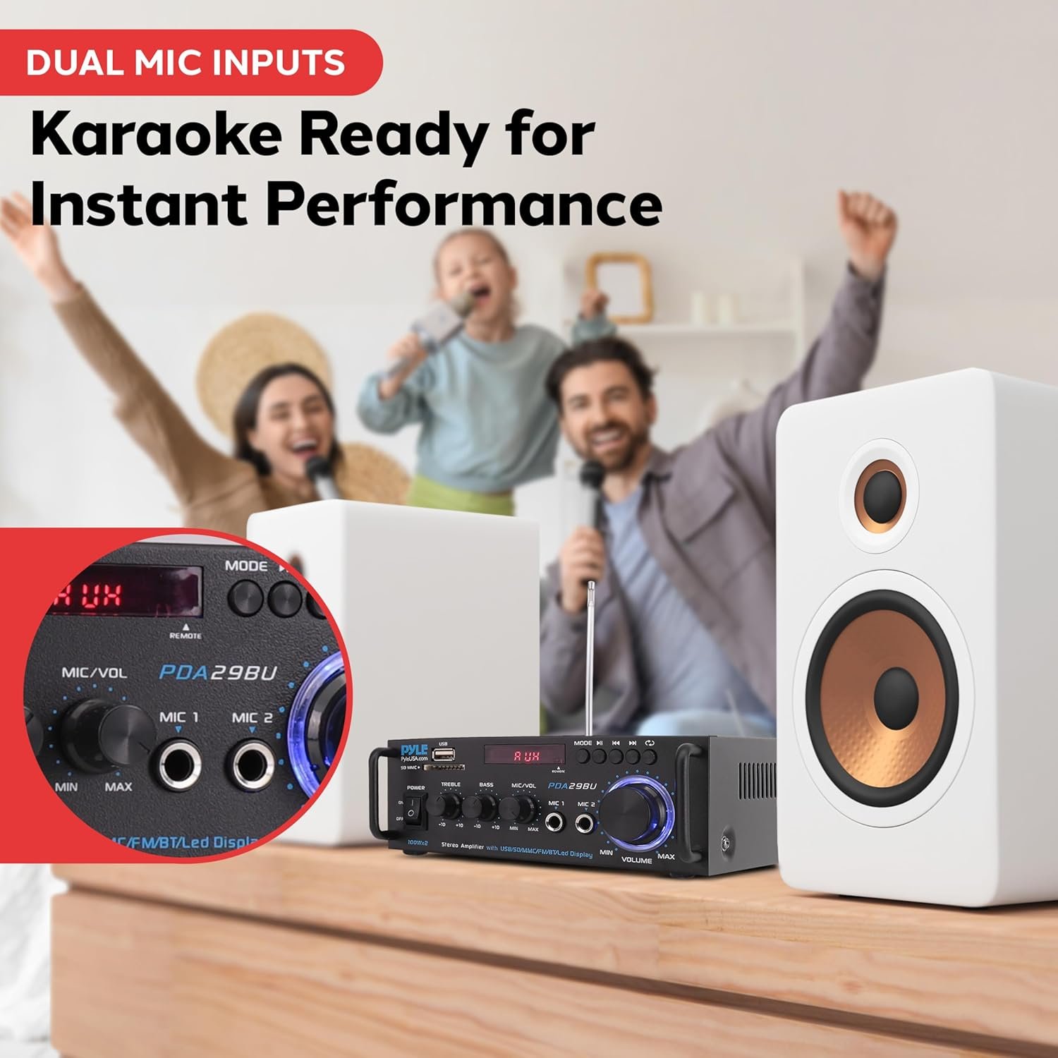 Pyle 200W Stereo Power Amplifier with Bluetooth - Dual Channel Audio Receiver - LED Display - RCA - USB - SD - MIC IN - FM Radio - AUX Input - Perfect for Home & Computer Audio - PDA29BU.5 - Image 5