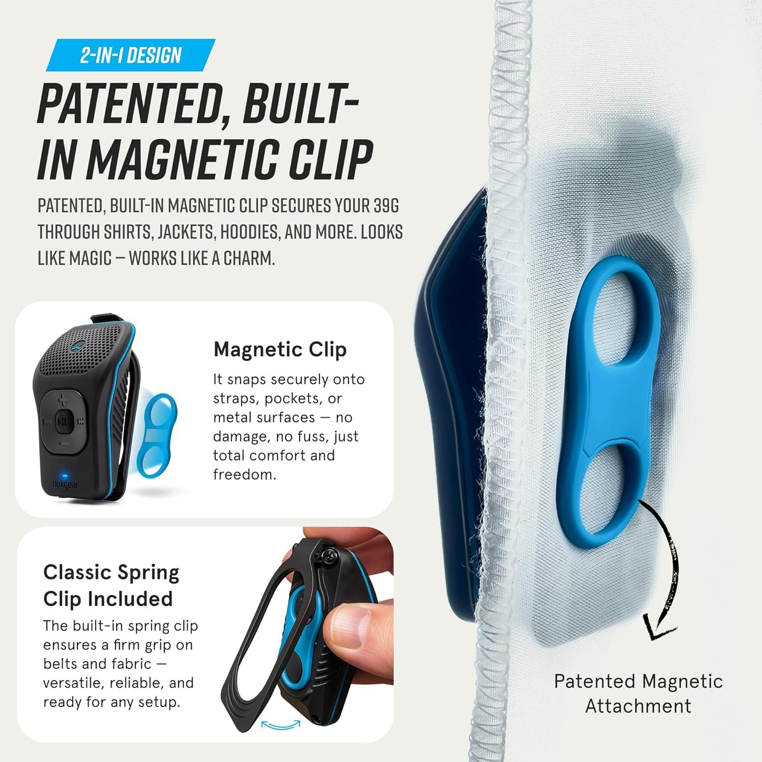 noxgear 39g Wearable Bluetooth Speaker, Magnetic Mini Clip-On, Waterproof Up to 15 Hours Playtime | Clip On Bluetooth, Wearable Speaker with Microphone, 100ft Range - Image 9