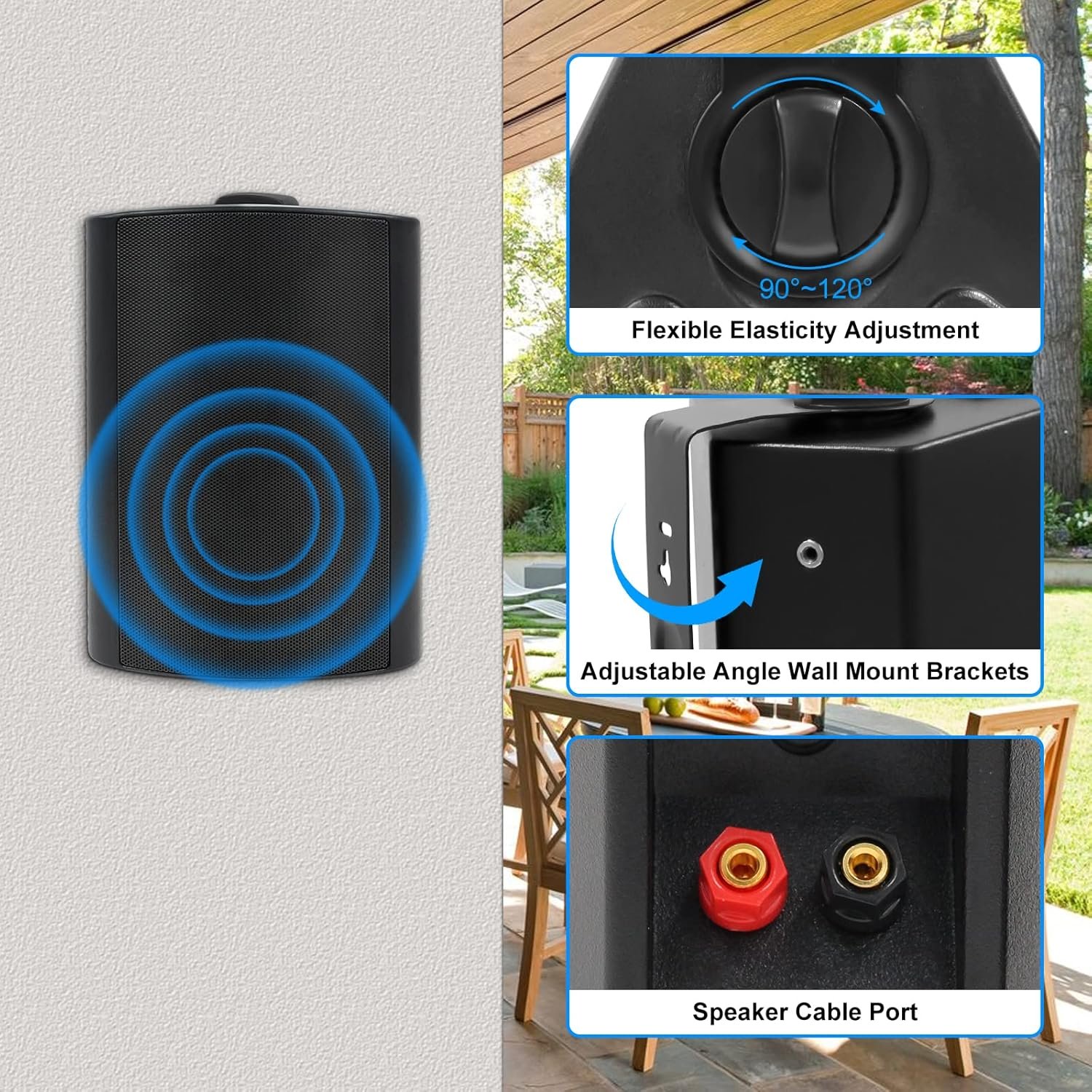 Herdio 5.25 Inches 600 Watts Passive Indoor Outdoor Speakers Wired Waterproof,Wall Mount Speakers with Loud Volume Suitable for Patio,Garden Home Theater,Black (2 Pairs) - Image 2