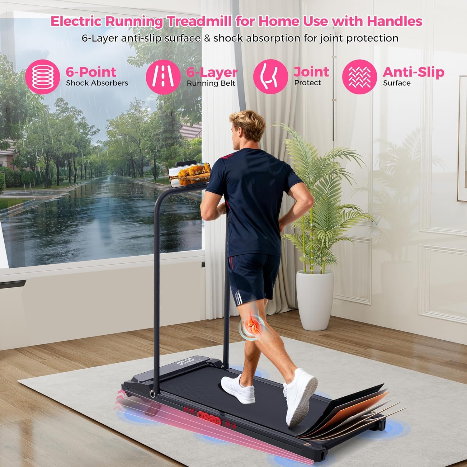Portable Walking Pad Treadmill with Incline, Small Walking Pad with Handle Bar, Treadmills for Home Small Space, 3.0HP Electric Small Mini Treadmill for Exercising, 0.6-7.6MPH, 350LB Capacity - Image 5