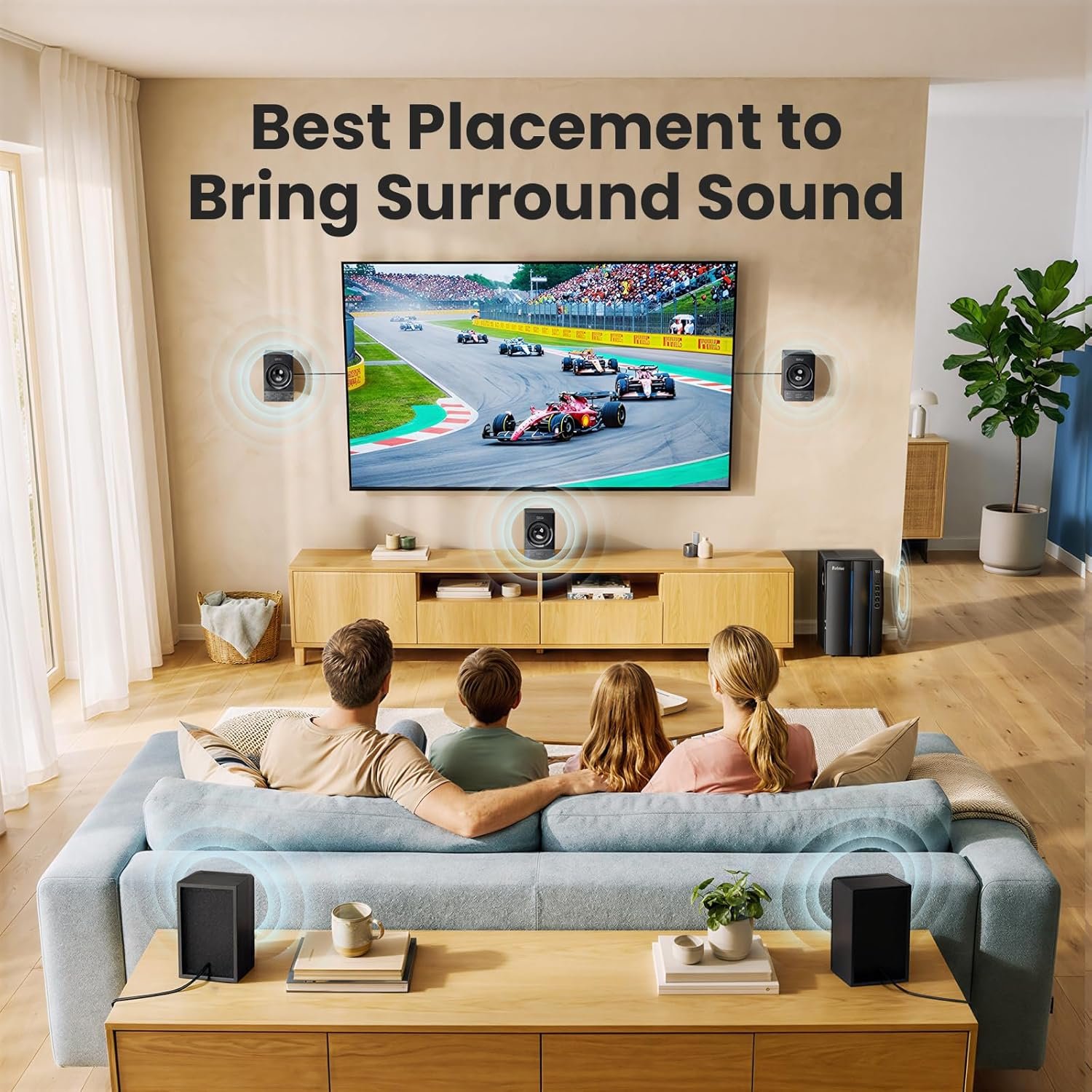 Bobtot Surround Sound Systems Home Theater System - 800 Watts Peak Power 6.5" Subwoofer 5.1 Wired Stereo Speakers Strong Bass with ARC Optical AUX Bluetooth Input - Image 3