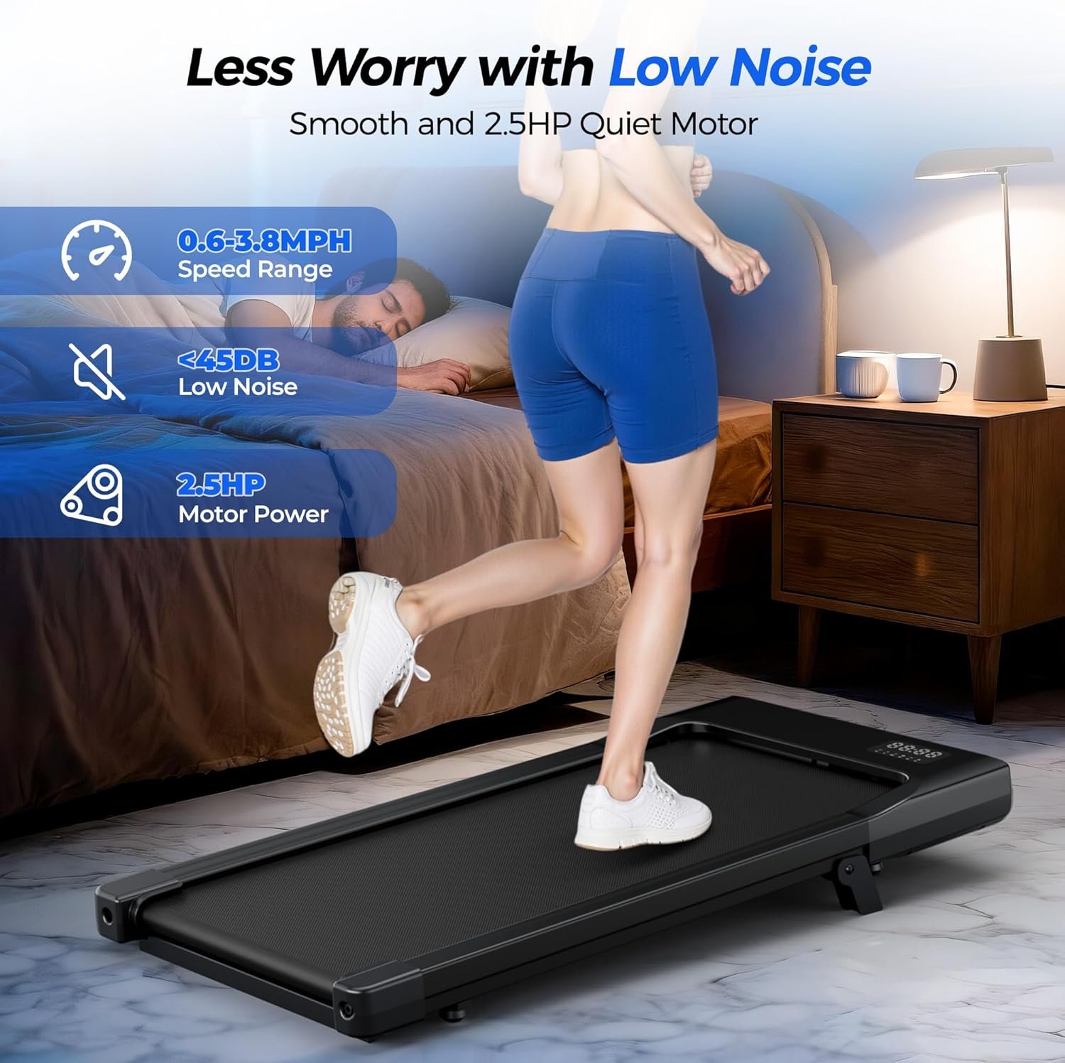 SupeRun Walking Pad with Incline, Under Desk Treadmill, 3 in 1 Portable Treadmills for Home with Remote Control LED Display, 2.5 HP Quiet Mini Treadmill for Office Home Use, 300 Lbs Capacity - Image 7