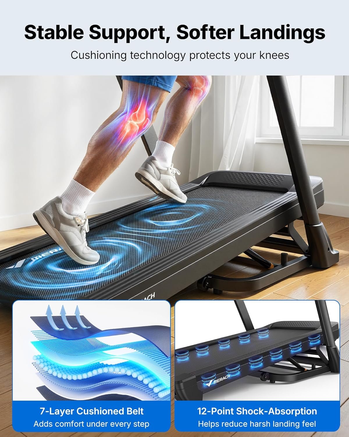 MERACH Treadmill with 15/18% Auto Incline, 55"/47"x18"/19" Wide Belt Treadmills, 0.5-8.7MPH/10MPH 3.5HP Brushless Incline Treadmill for Home, 350LBS Foldable Treadmills with Screen & APP & Heart Rate - Image 4