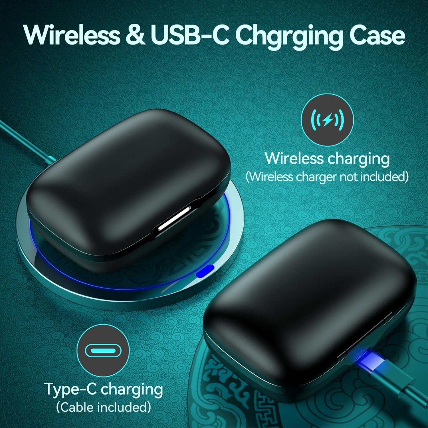 Active Noise Cancelling Wireless Earbuds Bluetooth Headphones 80H Playtime Ear Buds with Power Display Case Hi-Res Sound & Clear Calls Over Ear Hooks Earphones for Sports Running Gym Workout Black - Image 7