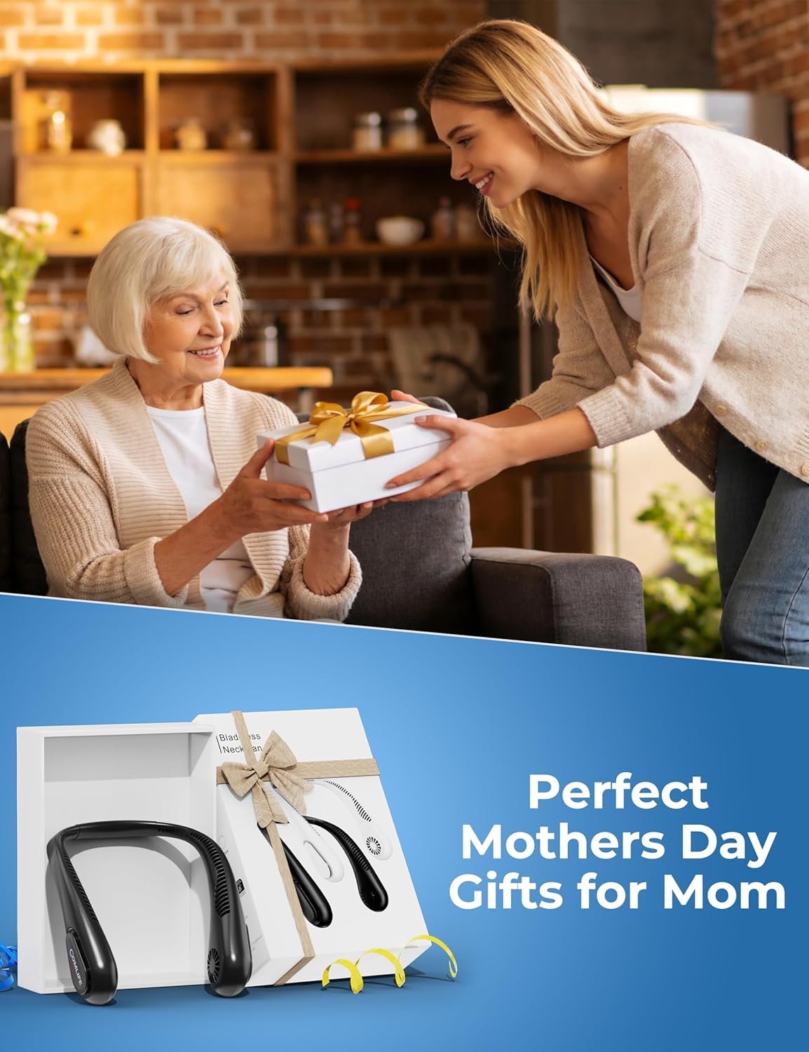 Portable Bladeless Neck Fan, Mothers Day Gifts for Mom Women Hot Flash, Birthday Gift for Men Dad Father Teacher, Wearable Cooling Fan Rechargeable for Camping Travel Beach Golf Cruise Essentials 2026 - Image 2