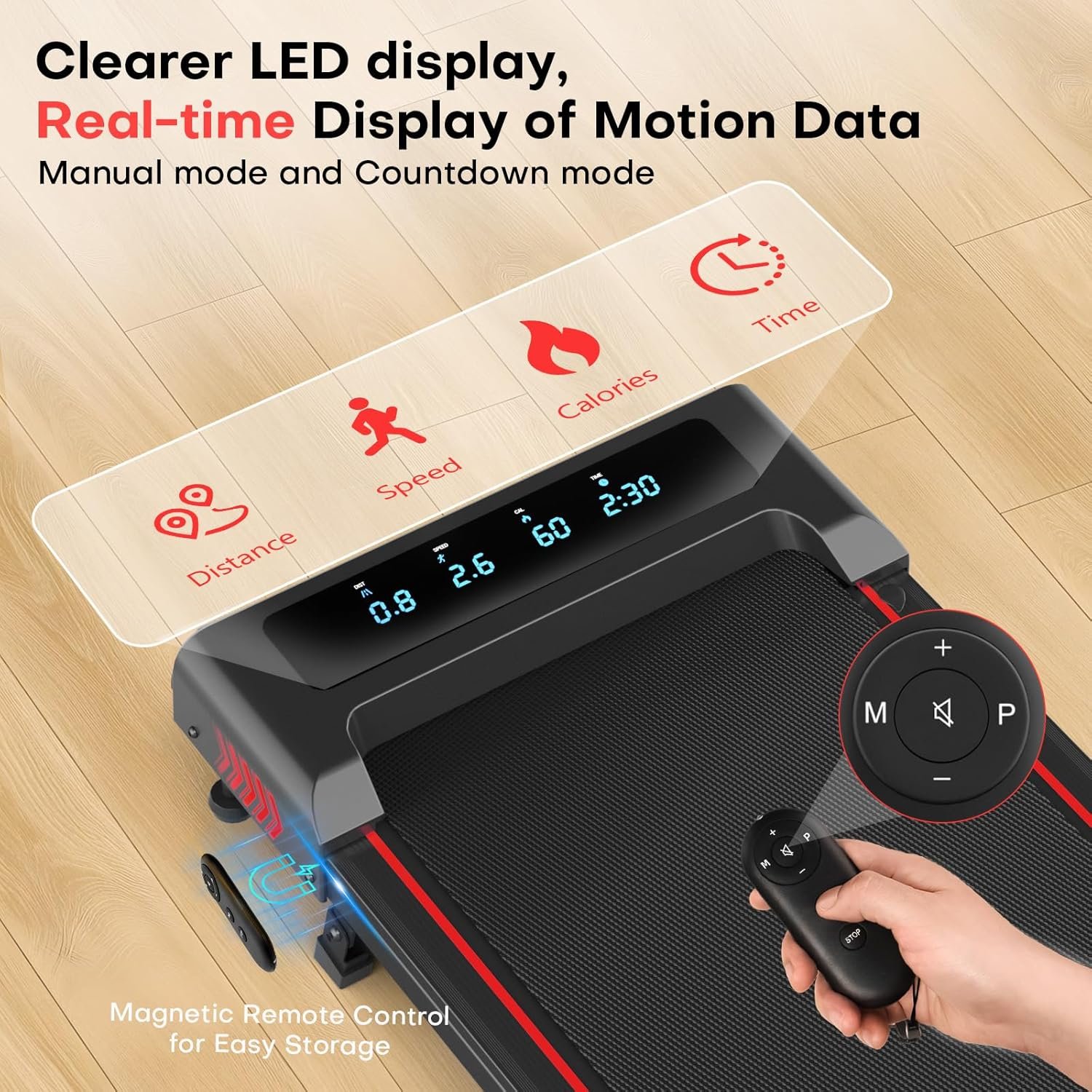 Walking Pad with 10% Incline Treadmills for Home, 4 in 1 6.2MPH Walking Pad Under Desk Treadmill with Full Screen LED Display, 2.75HP Brushless Drive, 12 HIIT Programs, 350 LBS Weight Capacity - Image 9