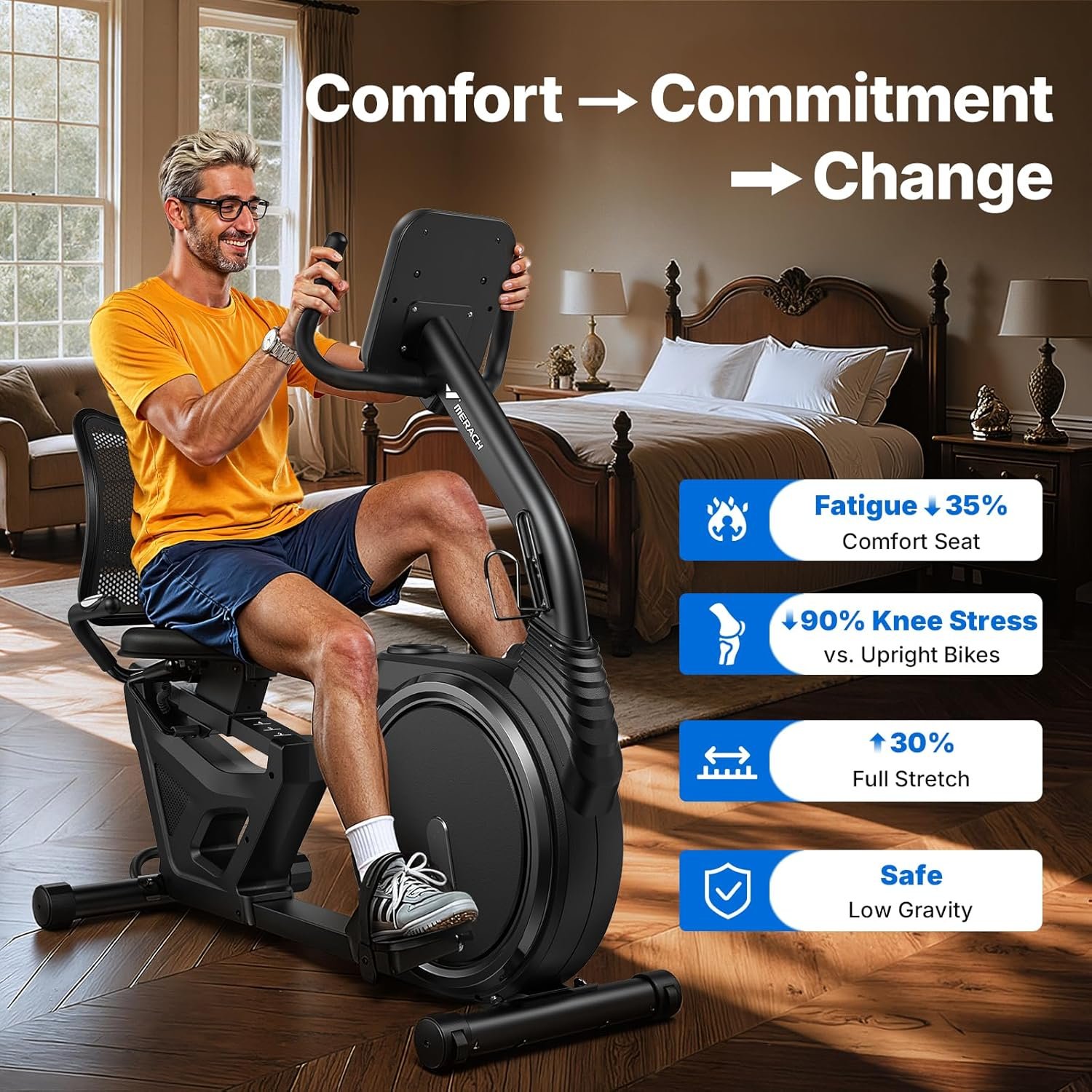MERACH Recumbent Exercise Bikes for home, Light Commercial High-end Recumbent Bike for Seniors Adults, Magnetic Recumbent Exercise Bike with Smart Bluetooth and Exclusive App, LCD, Heart Rate Handle - Image 2