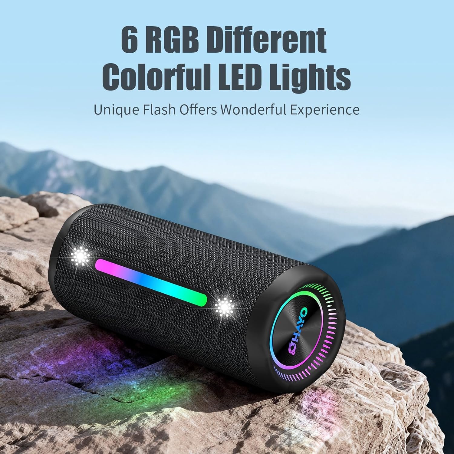Bluetooth Speaker Wireless Loud Stereo Sound IPX7 Waterproof Outdoor Portable 25W Super Bass Speakers for Home Party Beach with 24H Playtime Colorful Lights BT 5.3 TWS Pairing Birthday Gift Black - Image 6