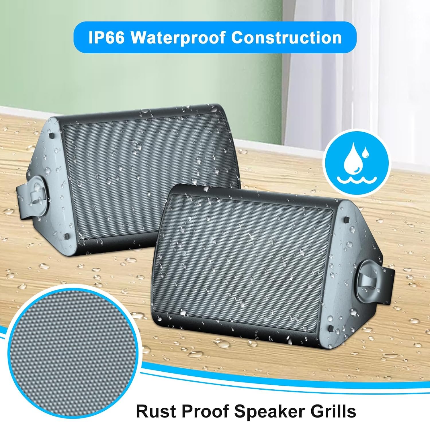 STUDIOFINIX 800W 6.5 Inch Outdoor Bluetooth Speakers Waterproof Wired with Multifunctional Amplifier Wall Mount Weatherproof Loudspeaker System for Patio Garden Poolside Home(4 Speakers,Black) - Image 6