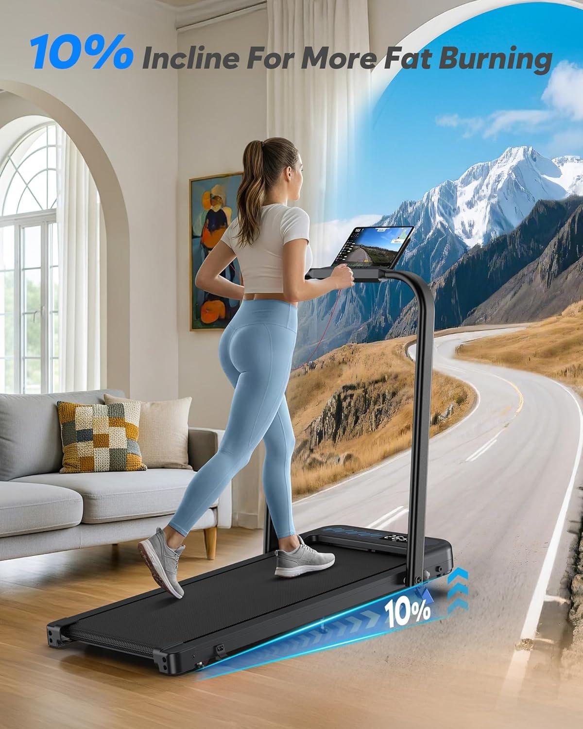 Cardirun Foldable Treadmill with Incline, Compact Walking Pad Treadmill with Safety Handle Bar, 3.0HP Quiet Under Desk Treadmills for Home/Office, 350 LBS Capacity, APP & Remote Control, Black - Image 4